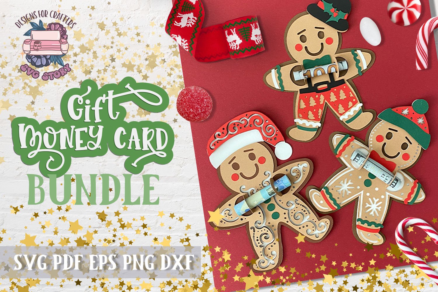 Christmas gift money card bundle 3 designs SVG Gingerbread