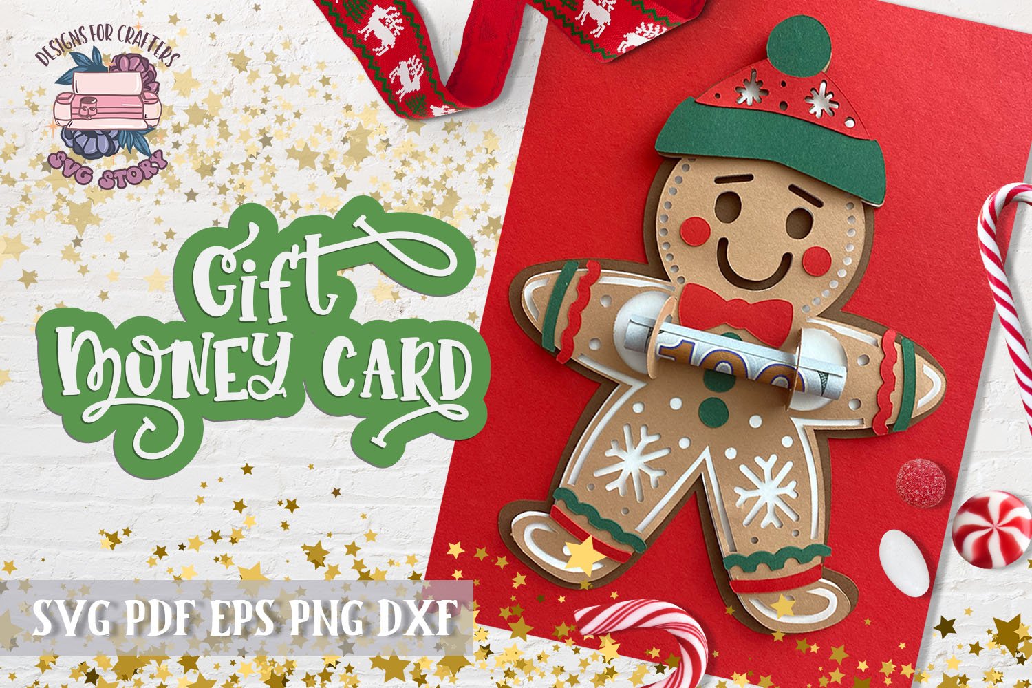 Christmas gift money card bundle 3 designs SVG Gingerbread view 3