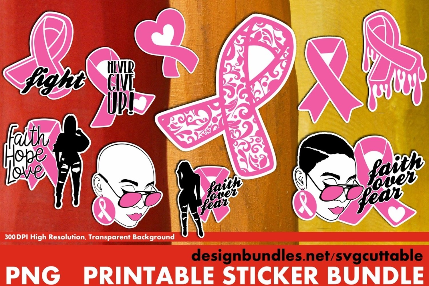 Cancer Breast Sticker Bundle, Printable Sticker, Pink Ribbon
