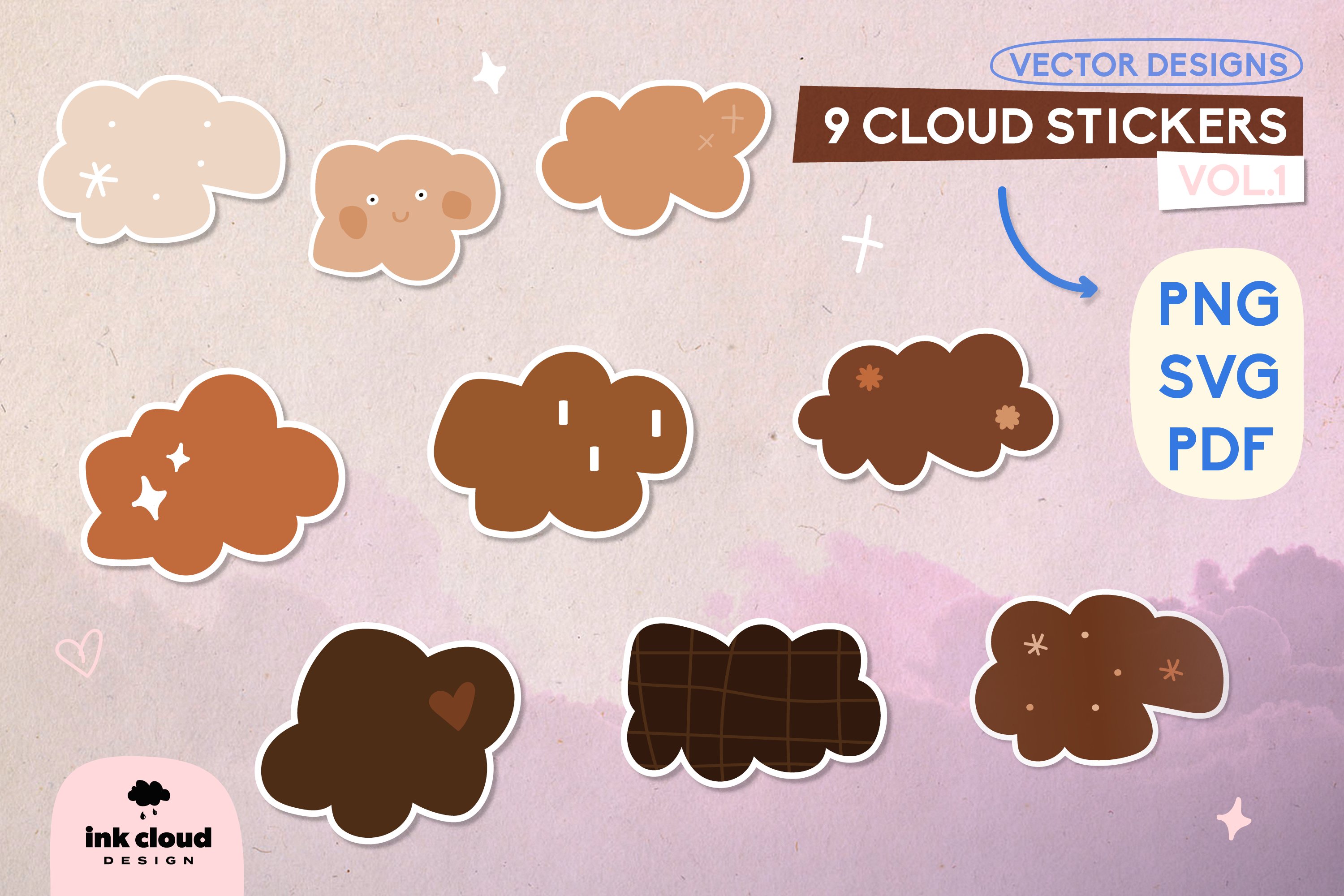Boho Clouds Stickers SVG Labels Sublimation Cricut Cut File