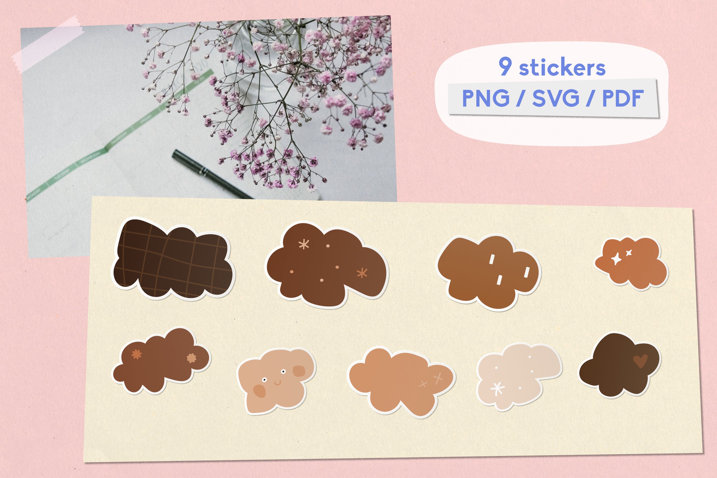 Boho Clouds Stickers SVG Labels Sublimation Cricut Cut File view 3