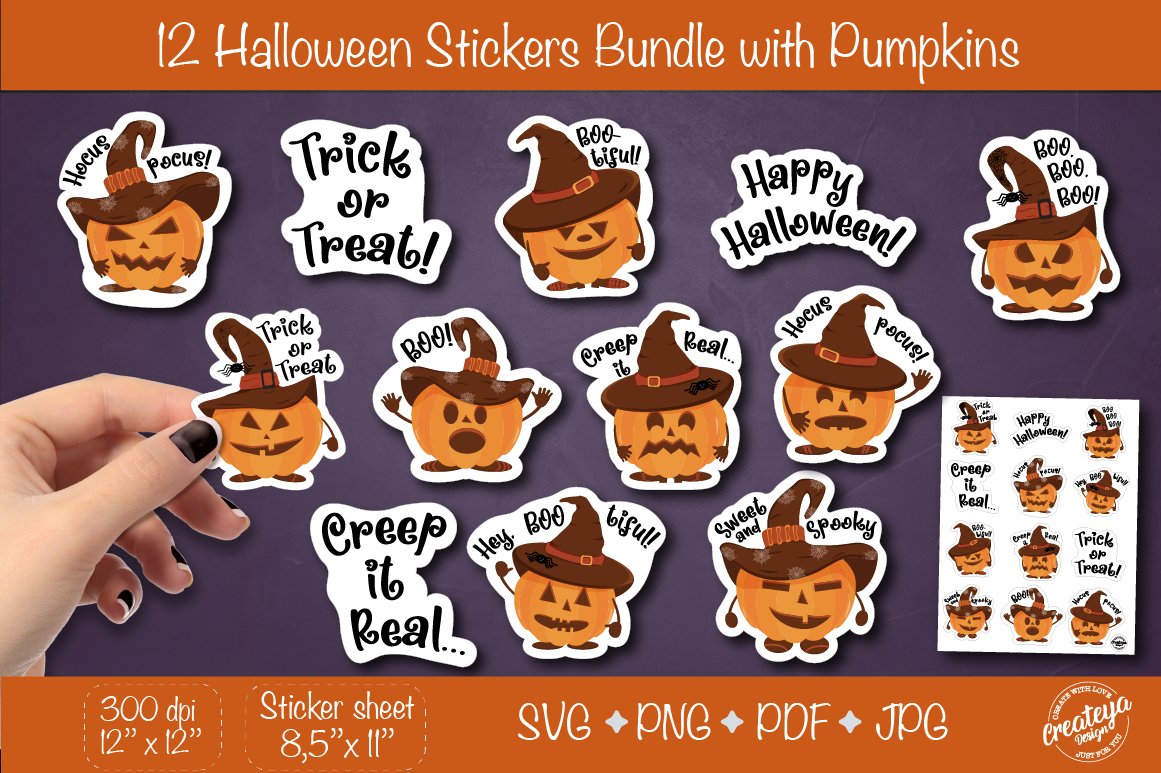 Halloween stickers bundle, Pumpkin Stickers Pack, Spooky