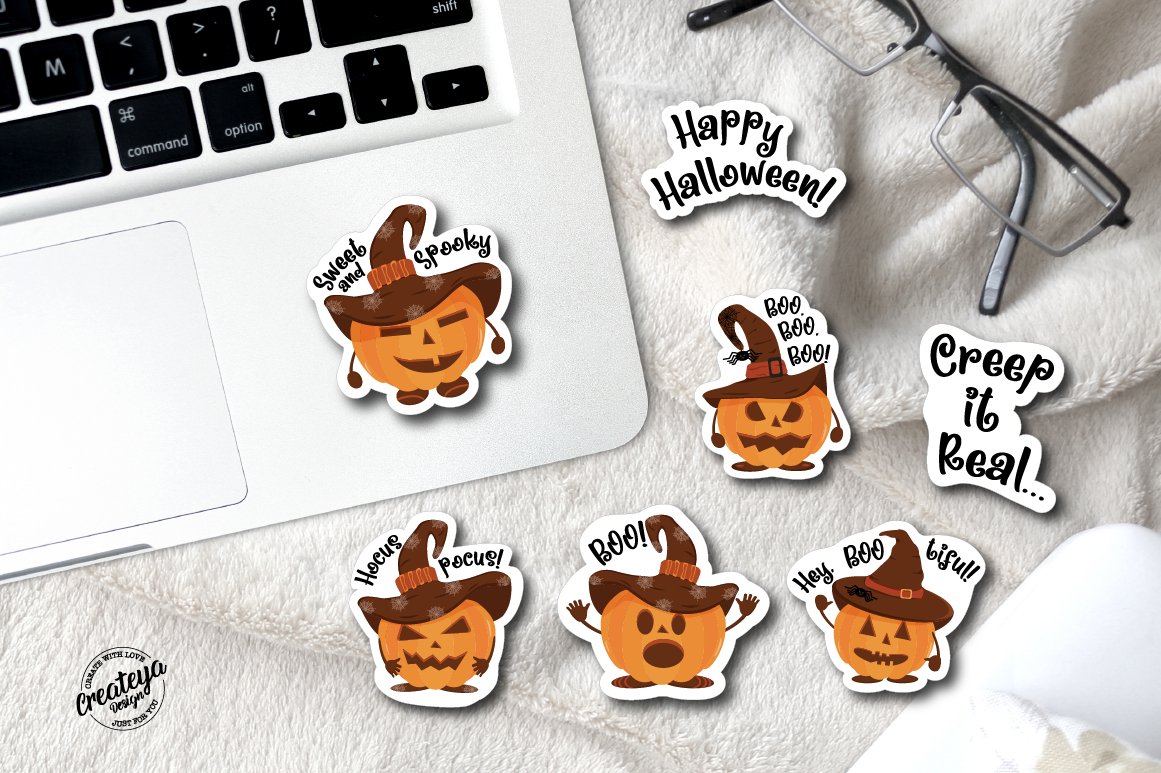 Halloween stickers bundle, Pumpkin Stickers Pack, Spooky view 3