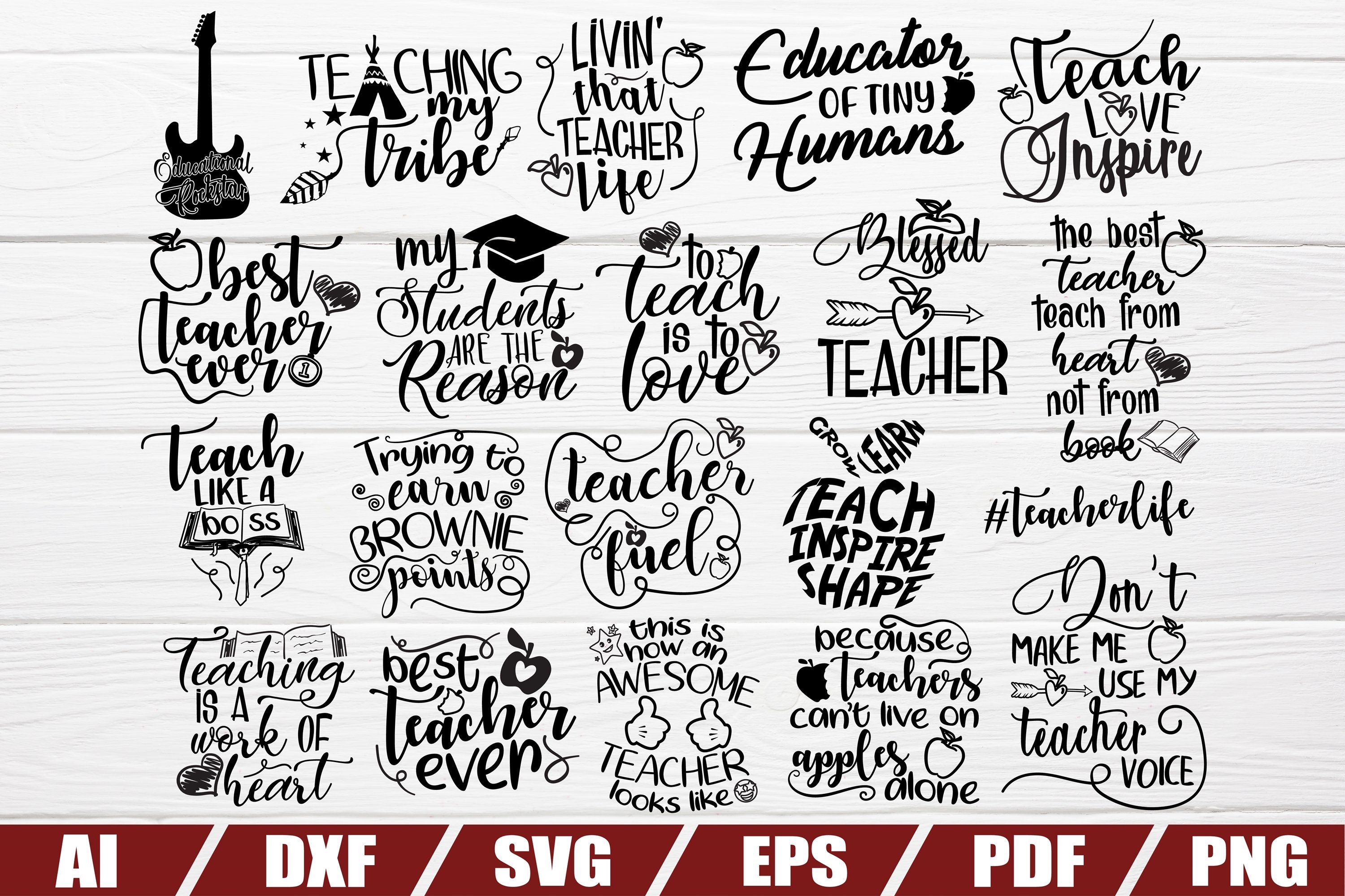 Teacher bundle svg - 20 designs - cut file - dxf file - eps