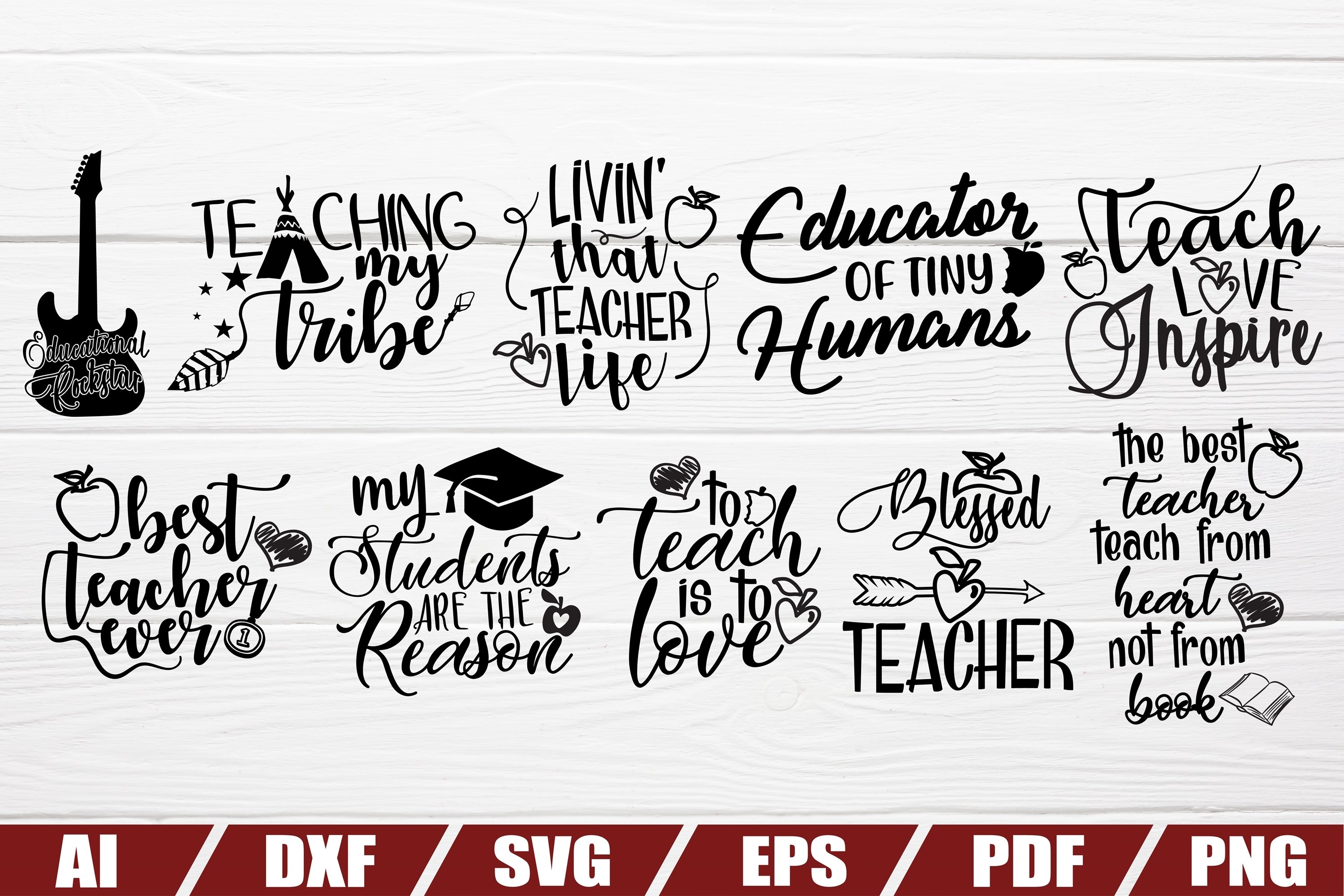 Teacher bundle svg - 20 designs - cut file - dxf file - eps view 2