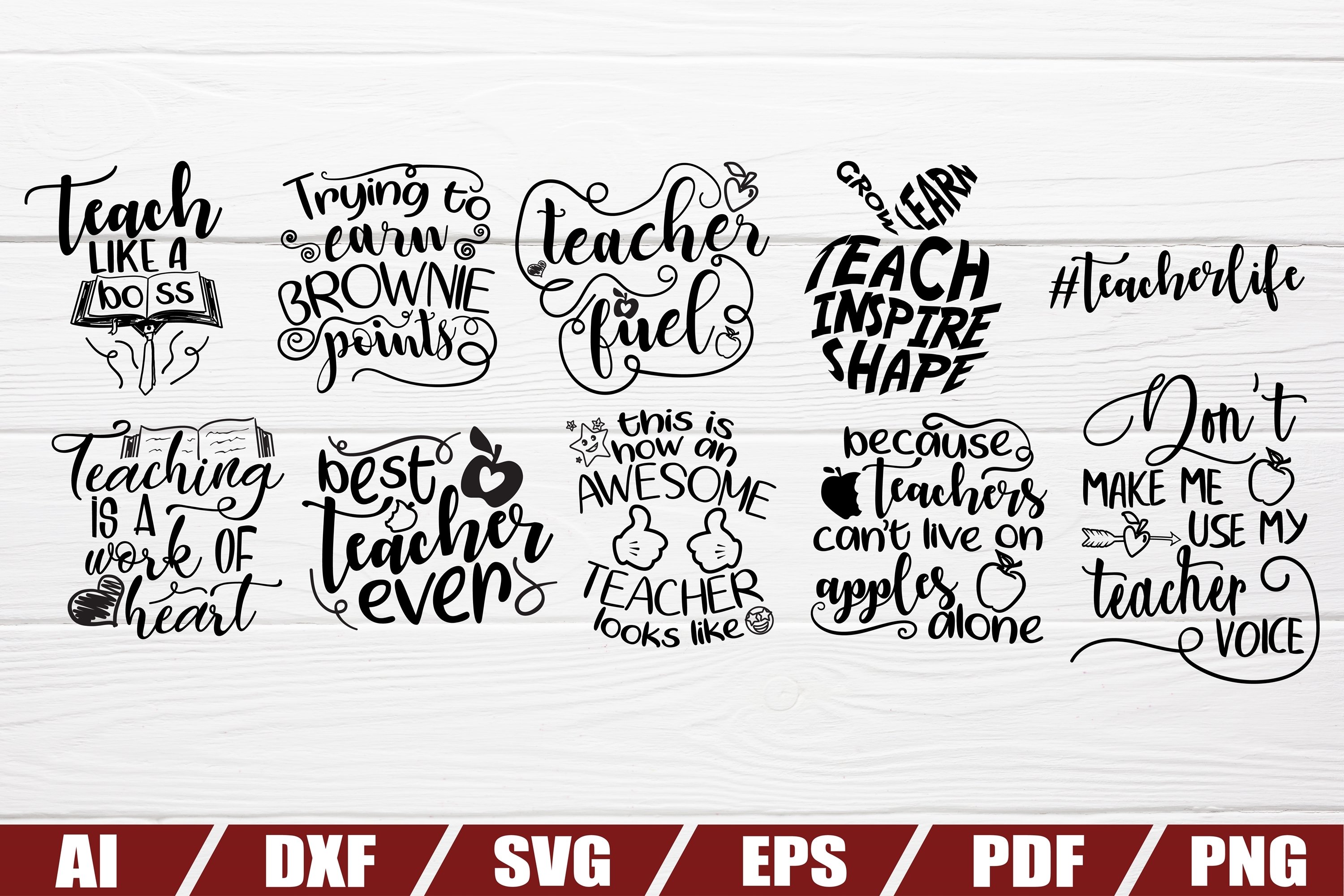 Teacher bundle svg - 20 designs - cut file - dxf file - eps view 3
