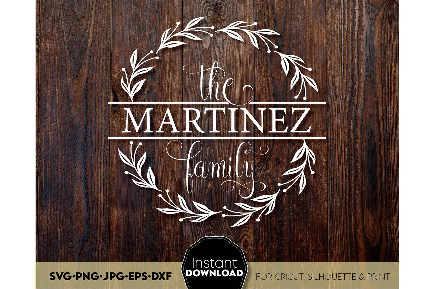 Family Name SVG Monogram SVG Last Name Monogram, wreath SVG view 3