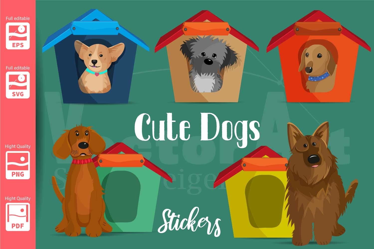 5 Dogs with house - Suitable for Print, Cut and Sublimation