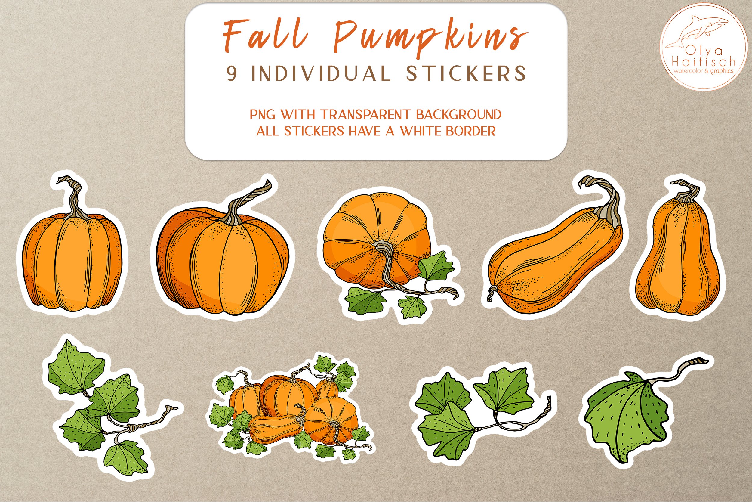 Fall Pumpkins Digital Stickers Set. Autumn Printable Sticker view 2