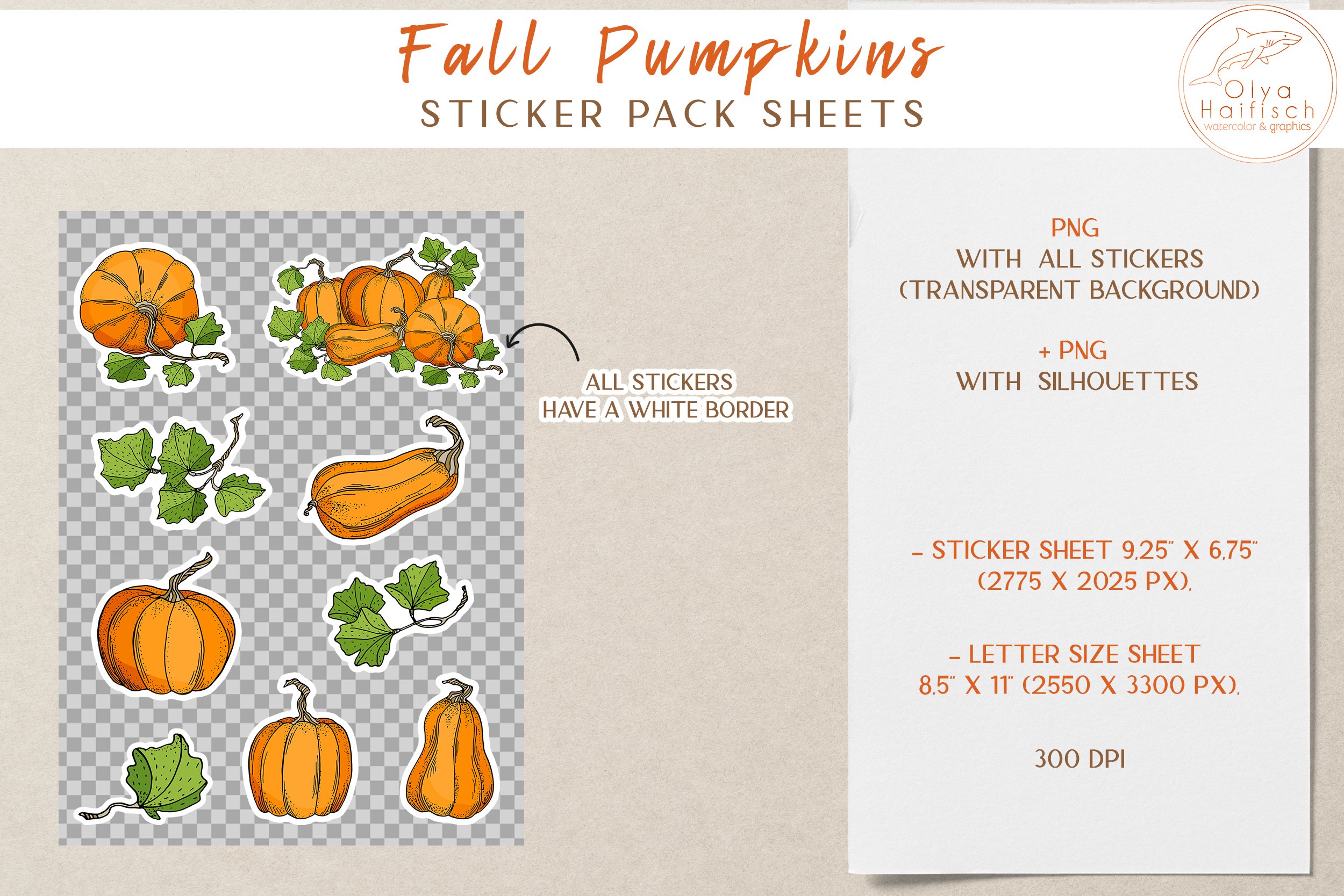 Fall Pumpkins Digital Stickers Set. Autumn Printable Sticker view 3