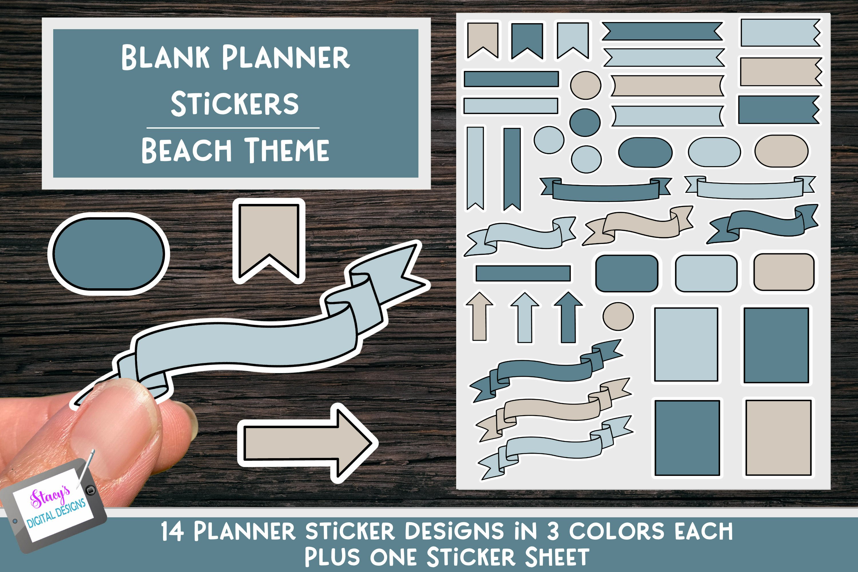 Printable Planner Stickers - Blank - Beach Theme Colors