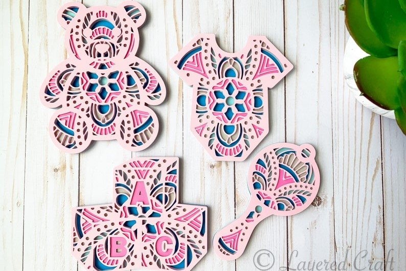 3D Baby Shower Mandala Layered Digital Cut File