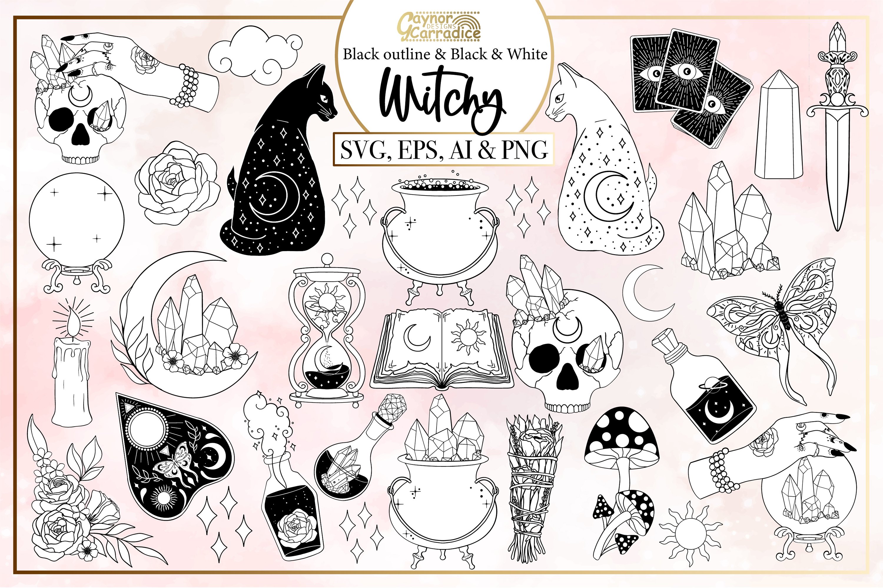 Witchy line art bundle - mystical svg - witch svg