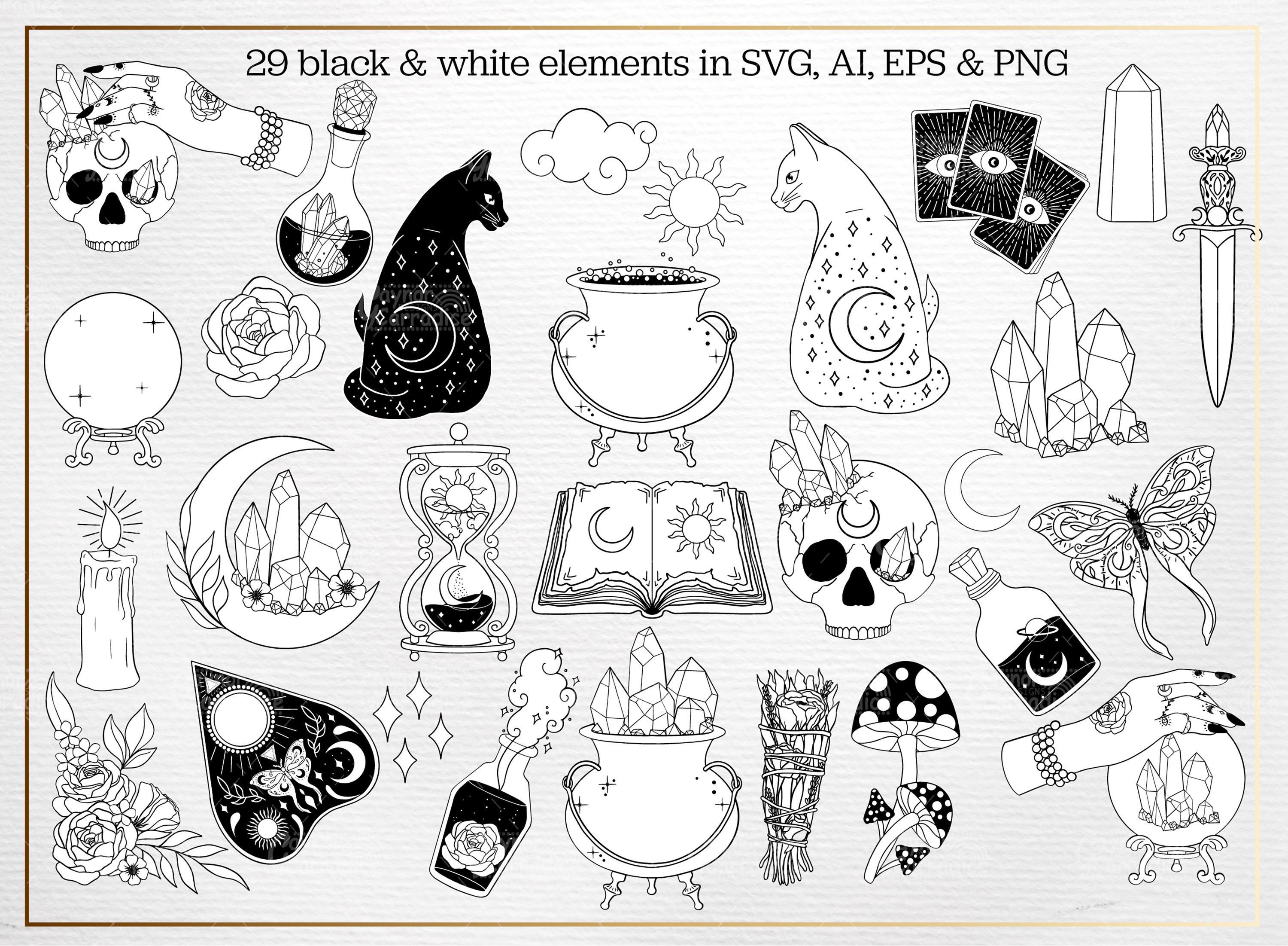 Witchy line art bundle - mystical svg - witch svg view 2