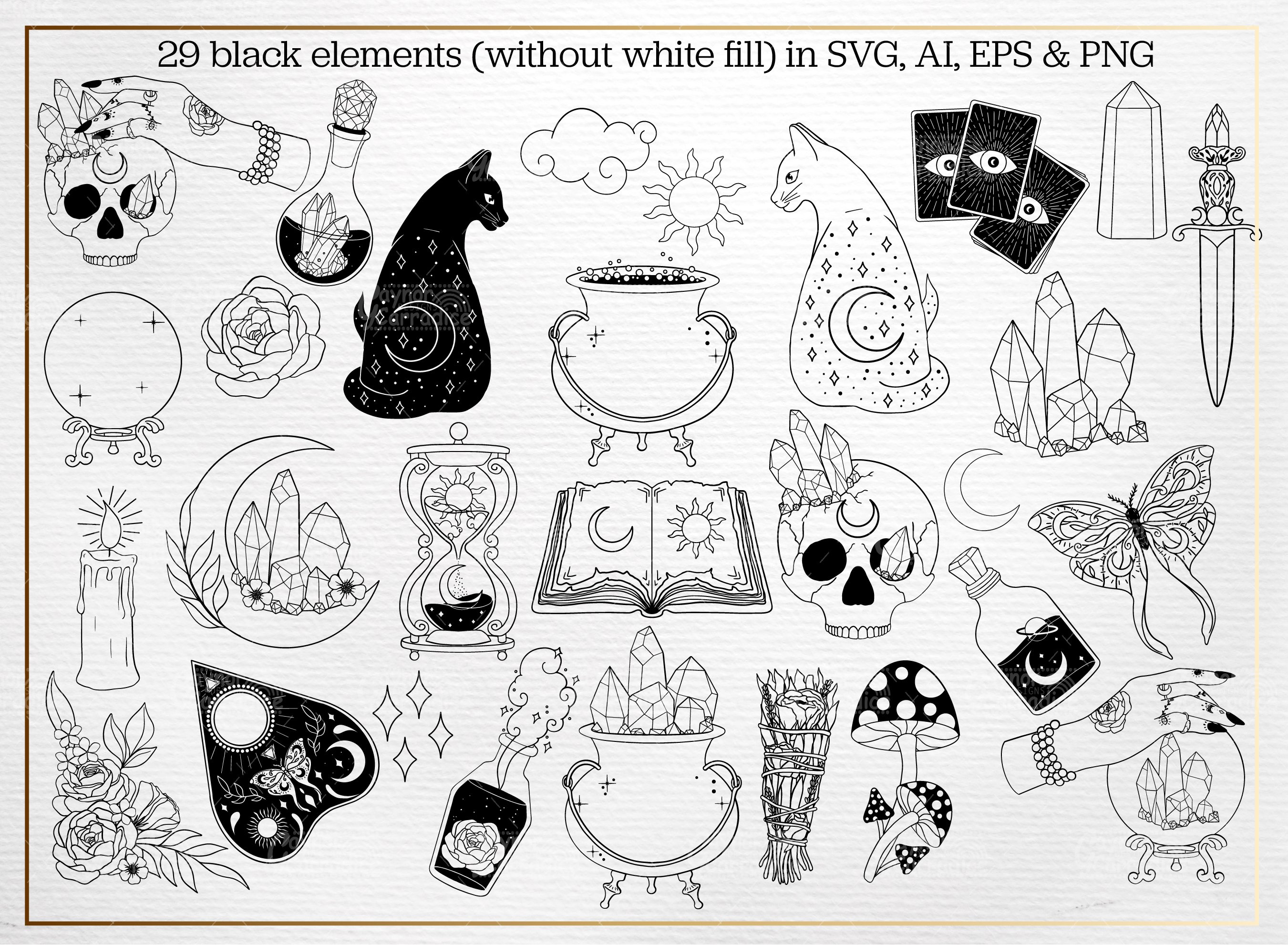 Witchy line art bundle - mystical svg - witch svg view 3