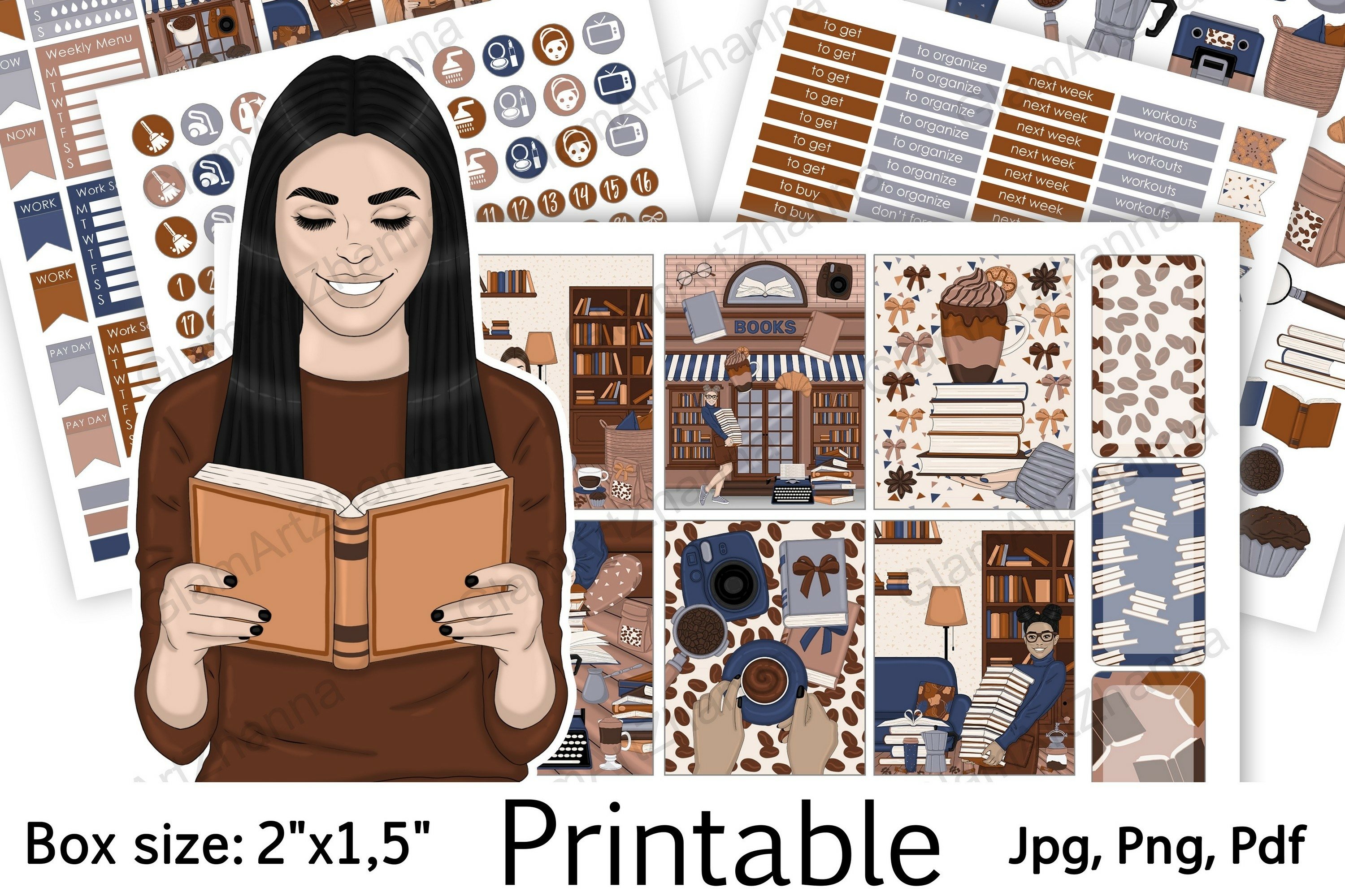 Books And Coffee Holiday Printable Stickers Box Size 2"x1,5"