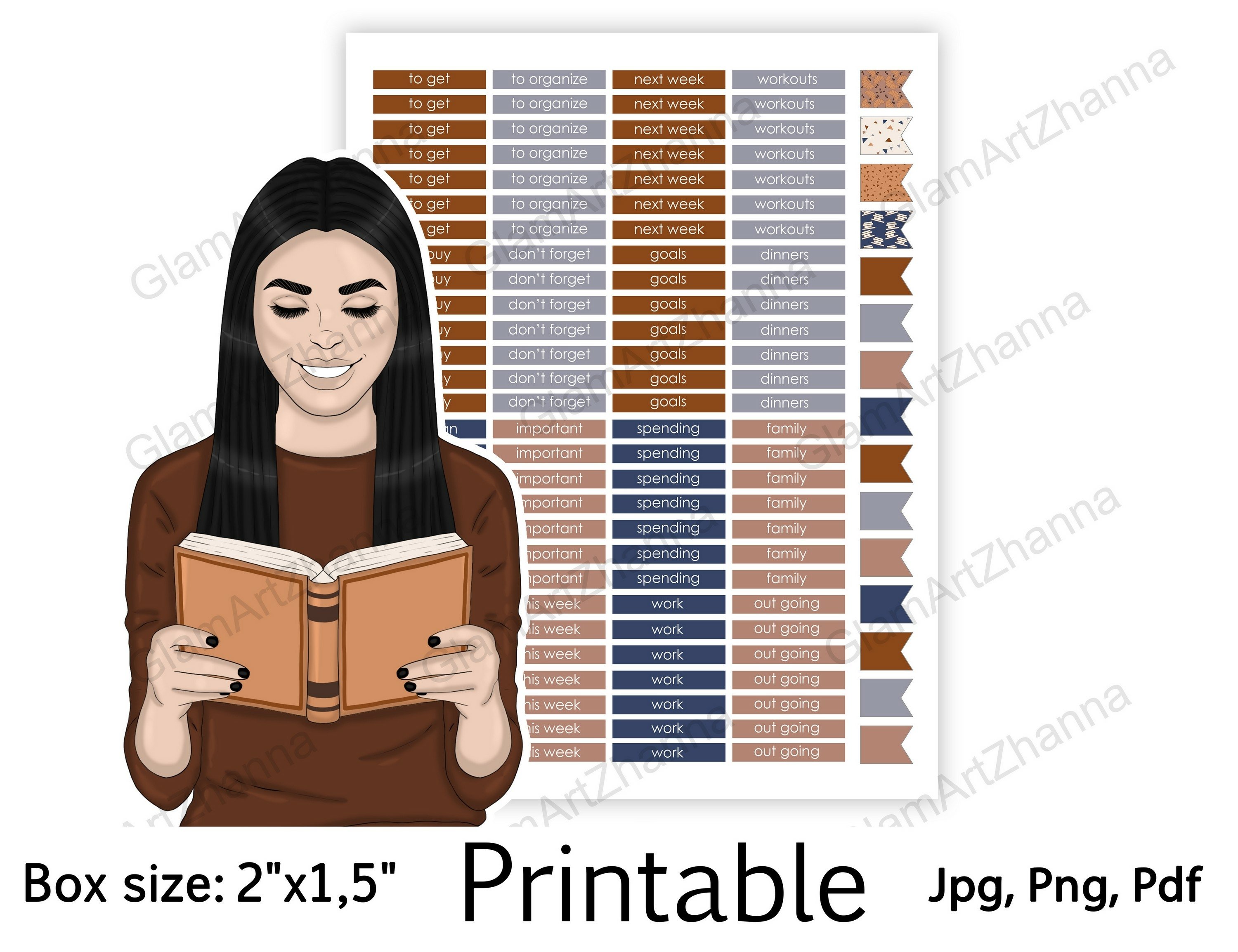 Books And Coffee Holiday Printable Stickers Box Size 2"x1,5" view 2