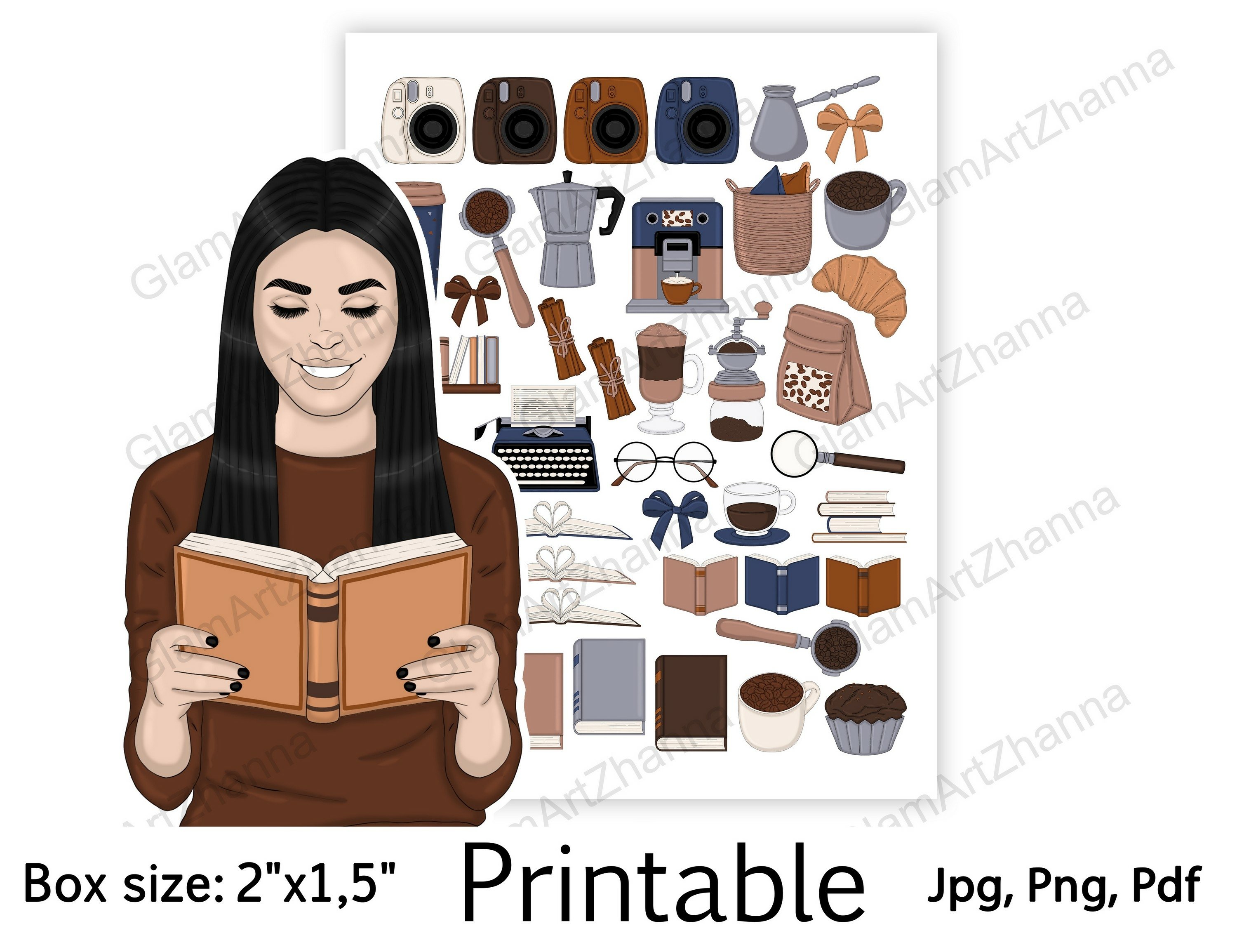 Books And Coffee Holiday Printable Stickers Box Size 2"x1,5" view 3
