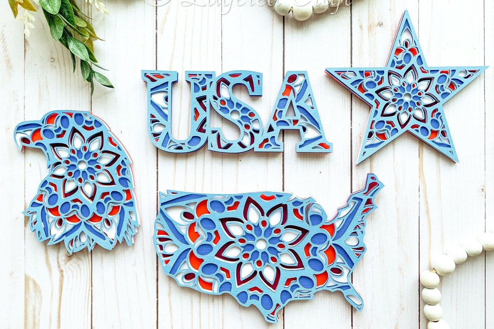 3D Patriotic America USA Mandala Bundle - Layered Digital