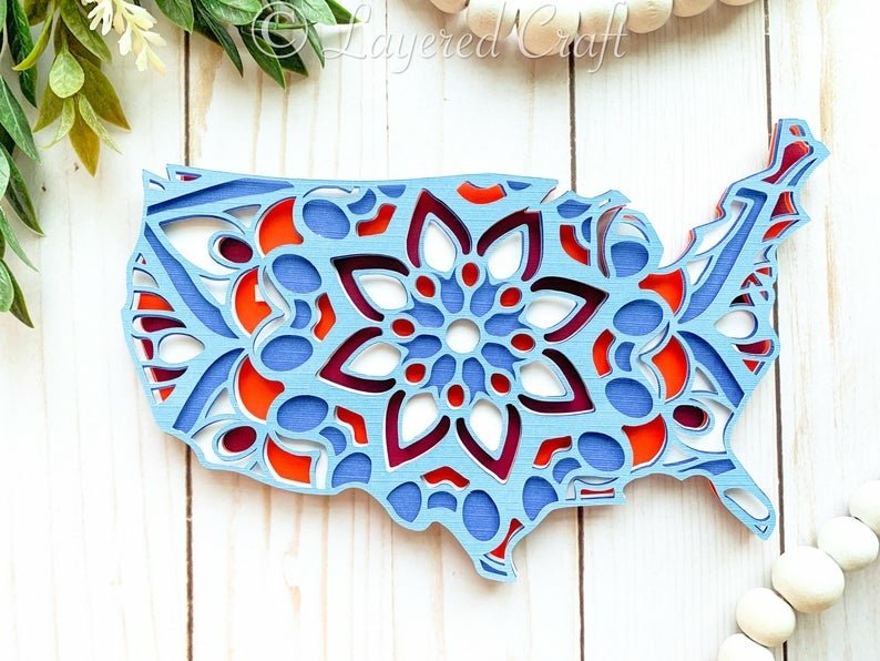 3D Patriotic America USA Mandala Bundle - Layered Digital view 3