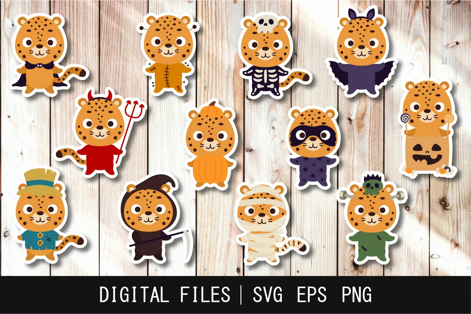 Halloween Cheetah Stickers PNG, Halloween Cheetah Clipart
