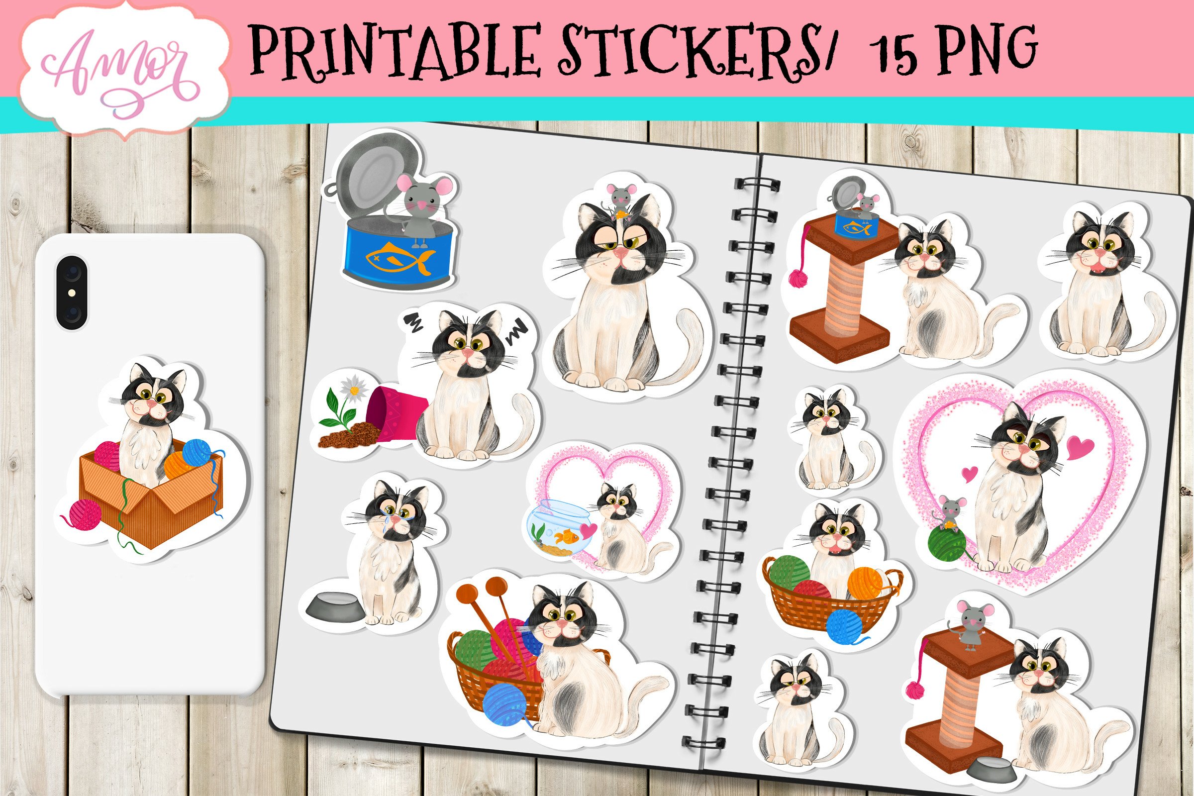 Cute cat stickers for print   cut | Printable PNG stickers