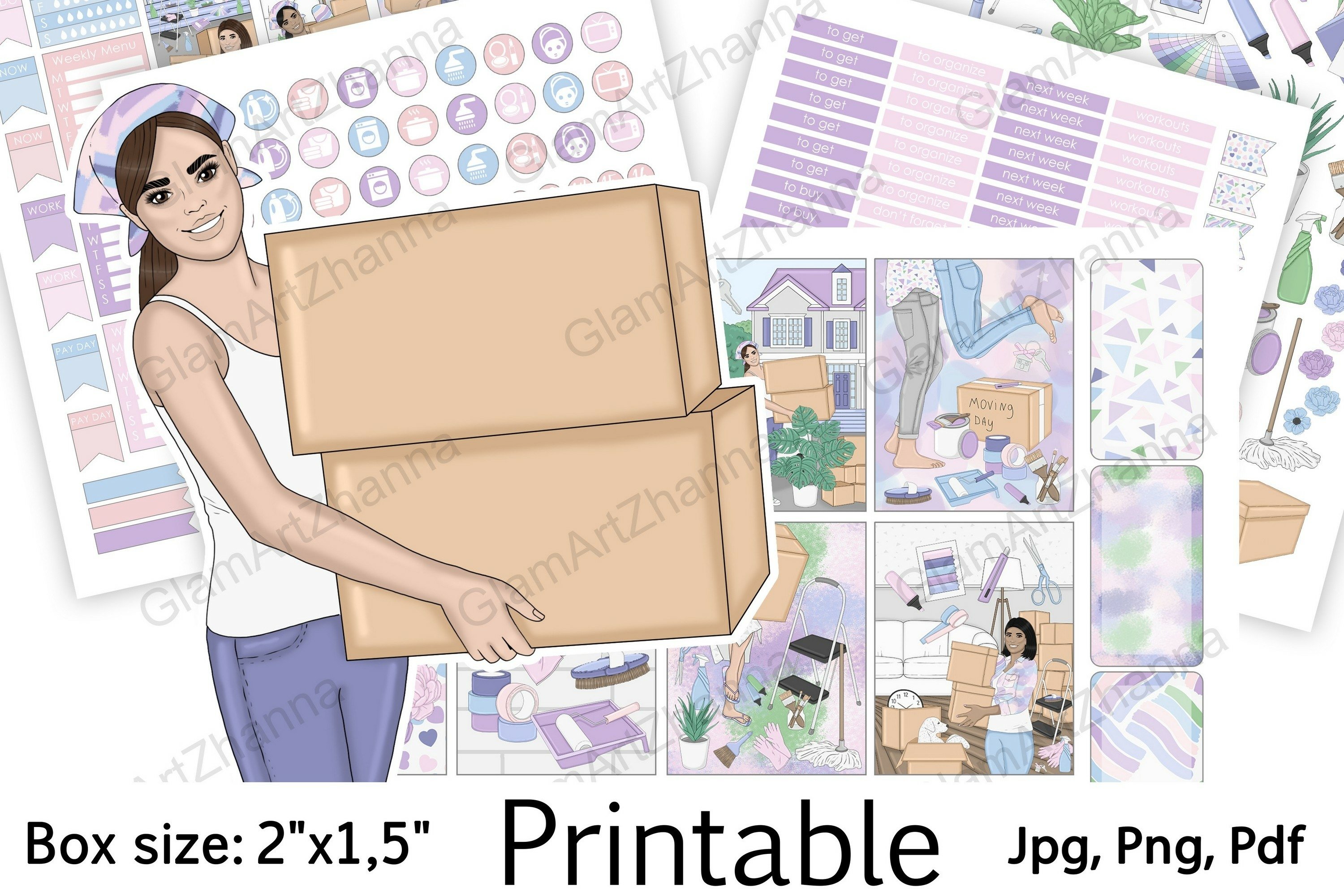 Moving Cleaning Cozy Home Printable Sticker Box Size 2"x1,5"