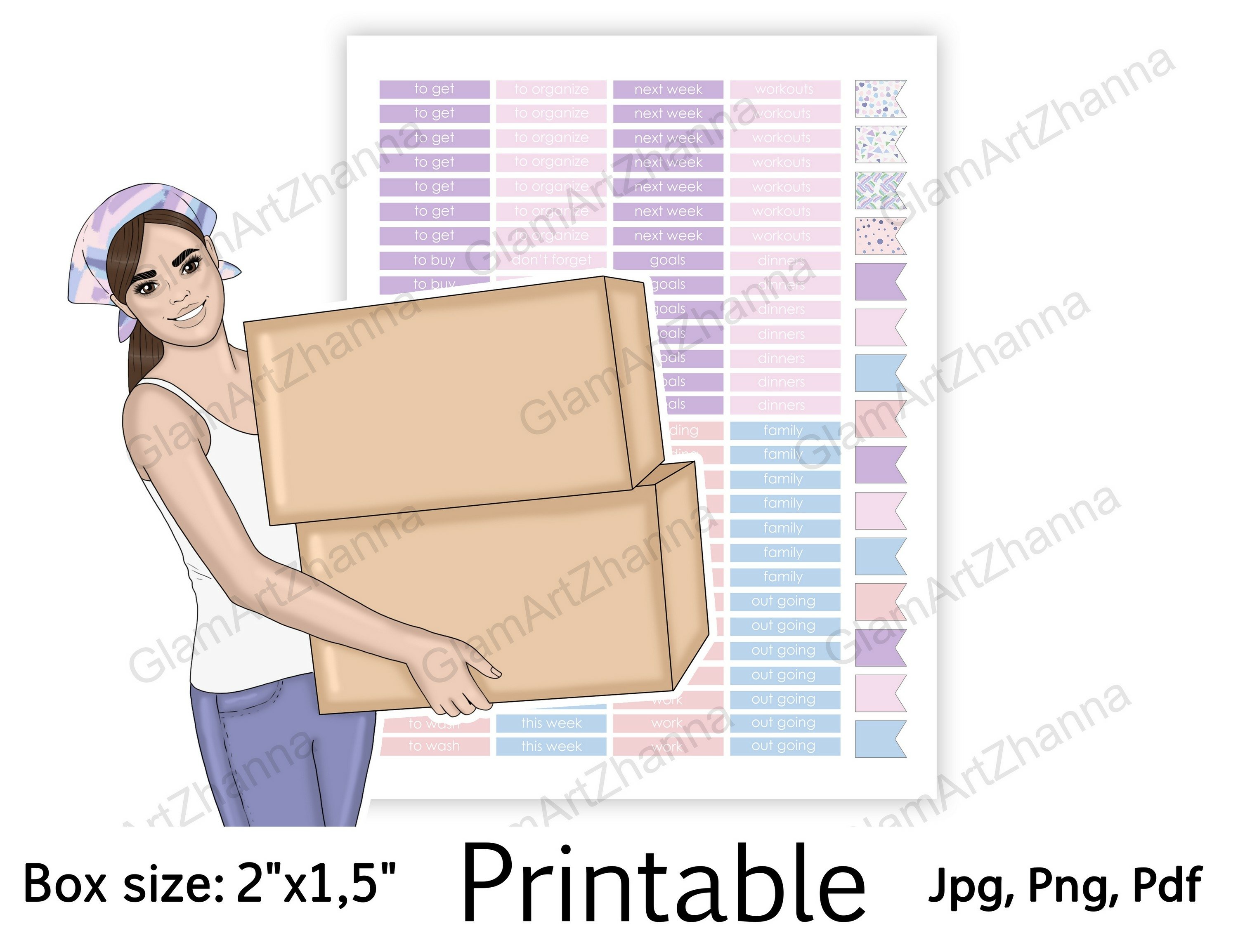 Moving Cleaning Cozy Home Printable Sticker Box Size 2"x1,5" view 2