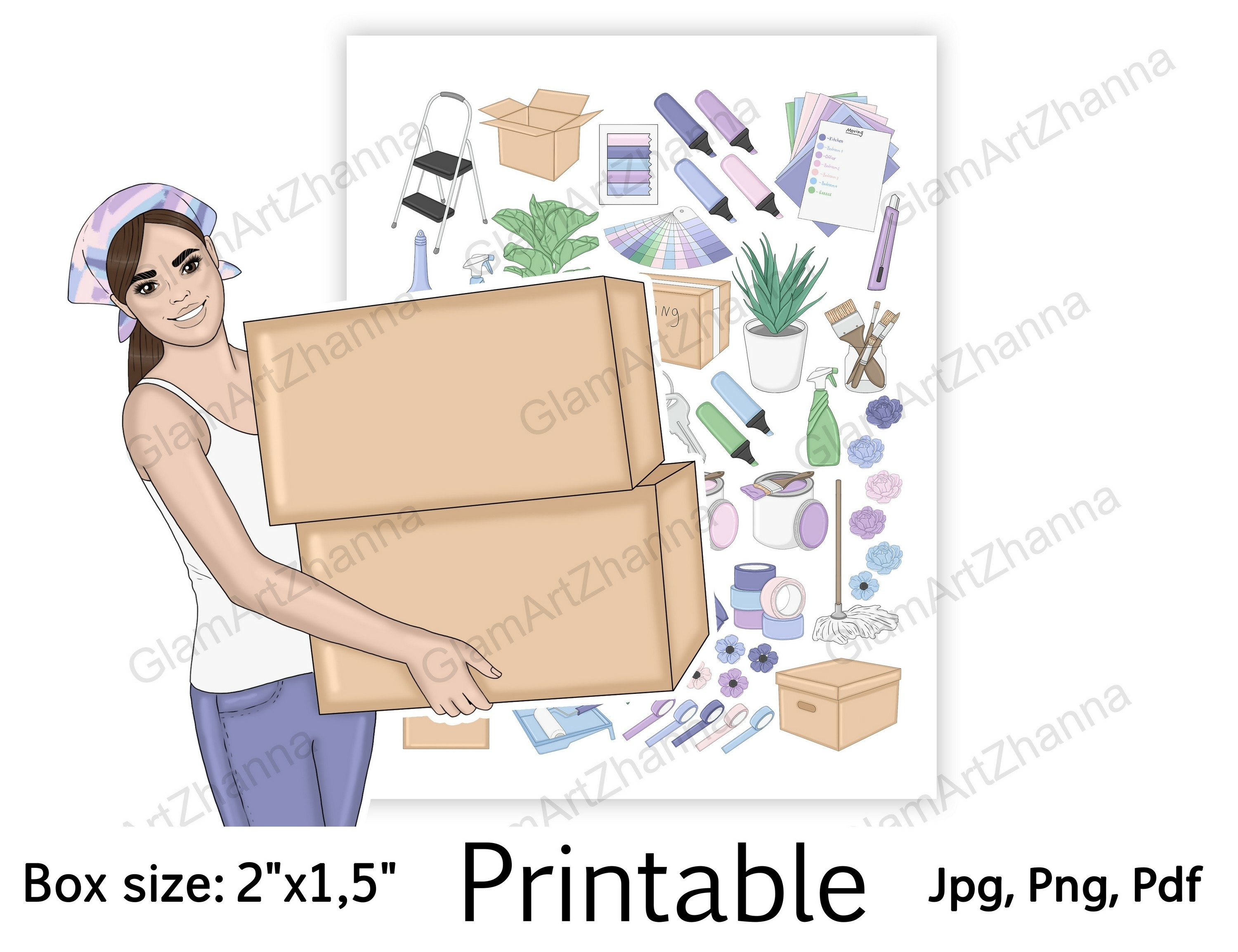 Moving Cleaning Cozy Home Printable Sticker Box Size 2"x1,5" view 3