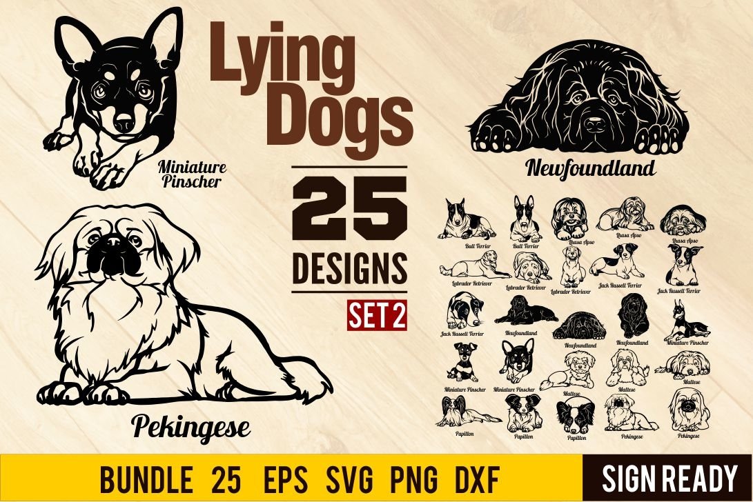 Lying Dogs Set 2, Bundle Breed Dog, Head Face, Cut vector