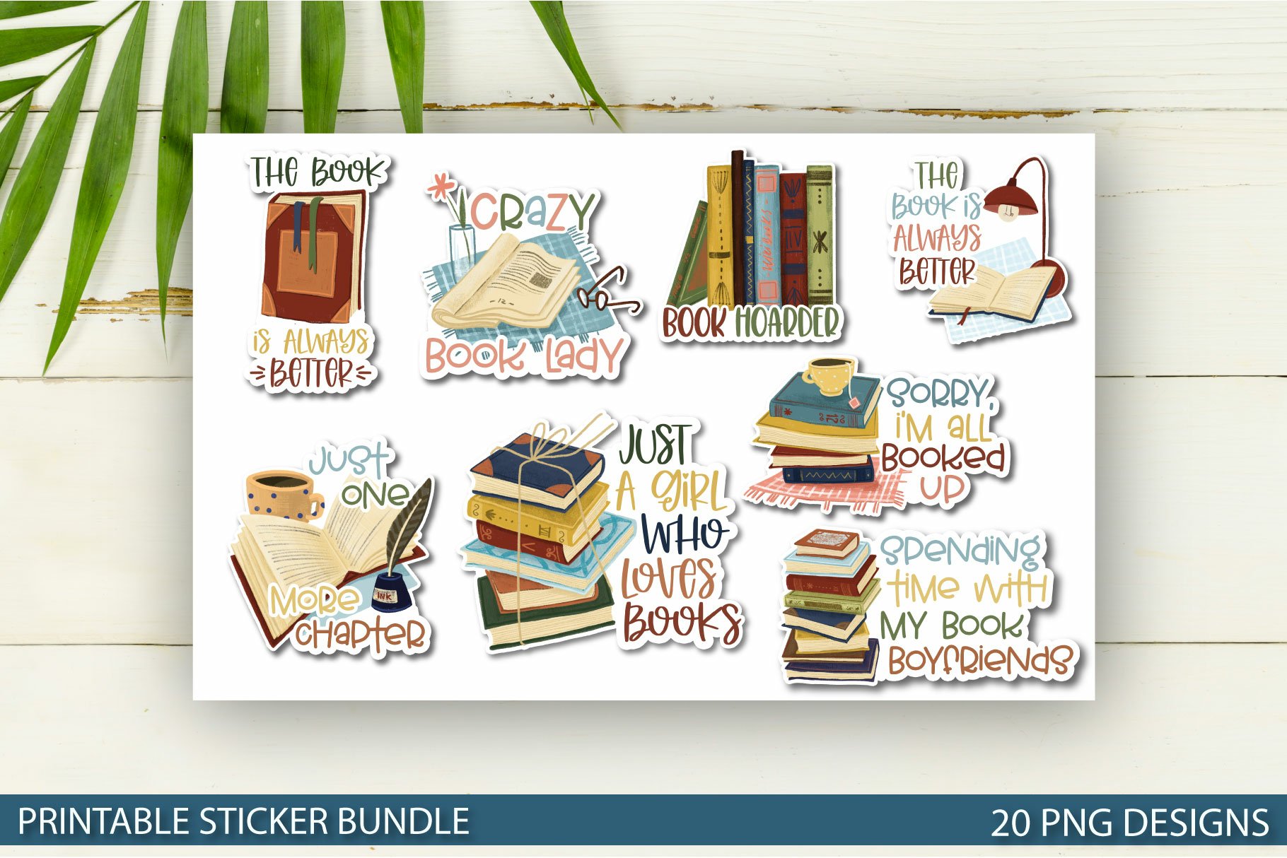 Book Lover Printable Sticker Bundle | Printable PNG Stickers view 2