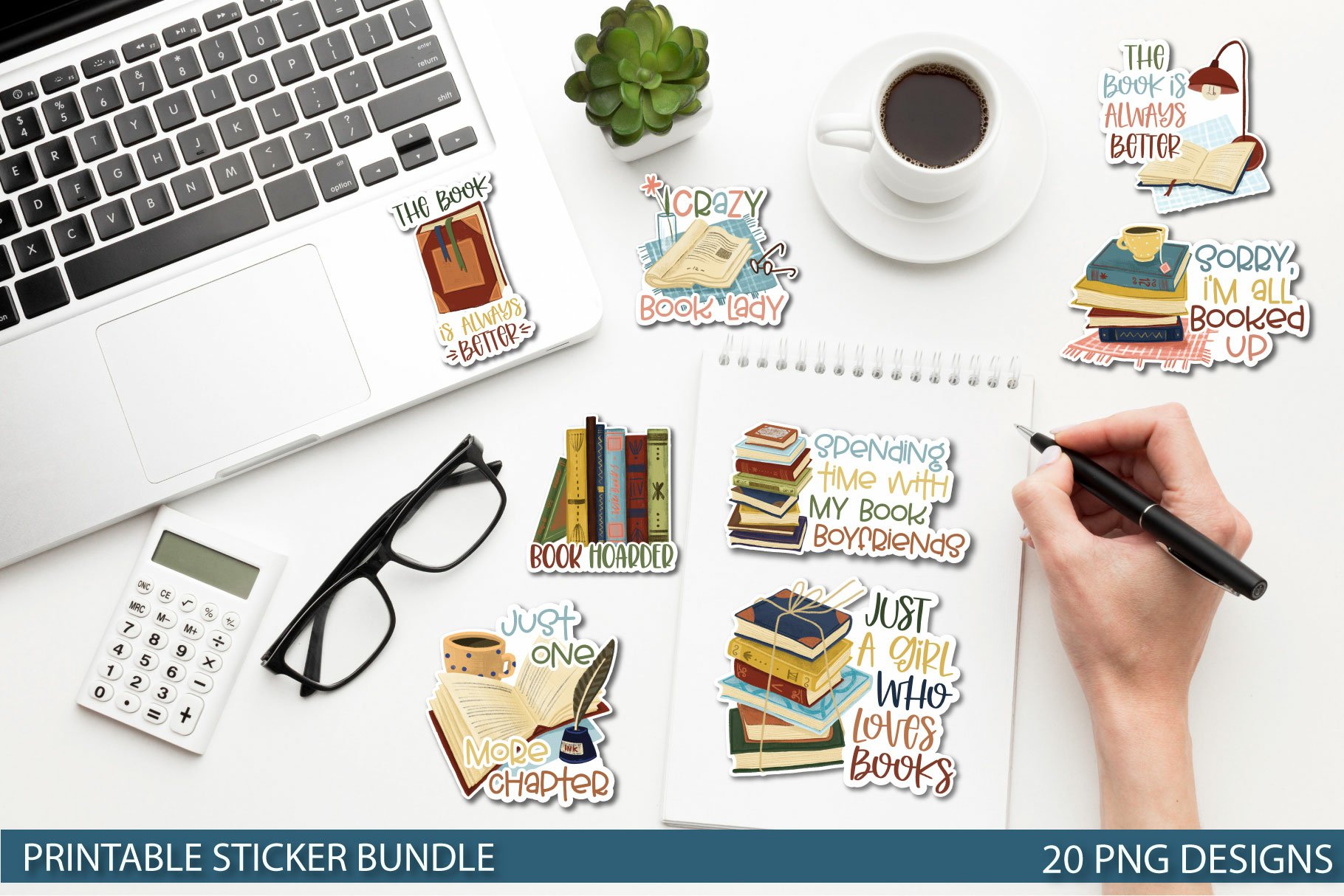 Book Lover Printable Sticker Bundle | Printable PNG Stickers view 3