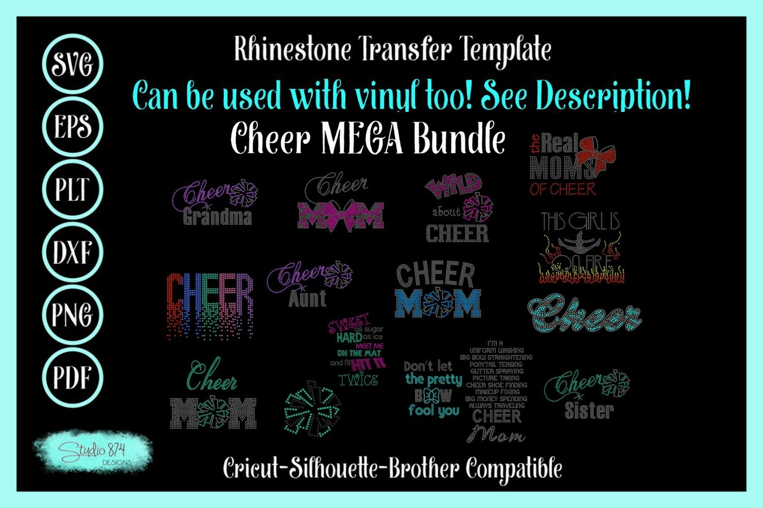 Cheer Mega Rhinestone SVG Bundle and Faux Rhinestone Templat
