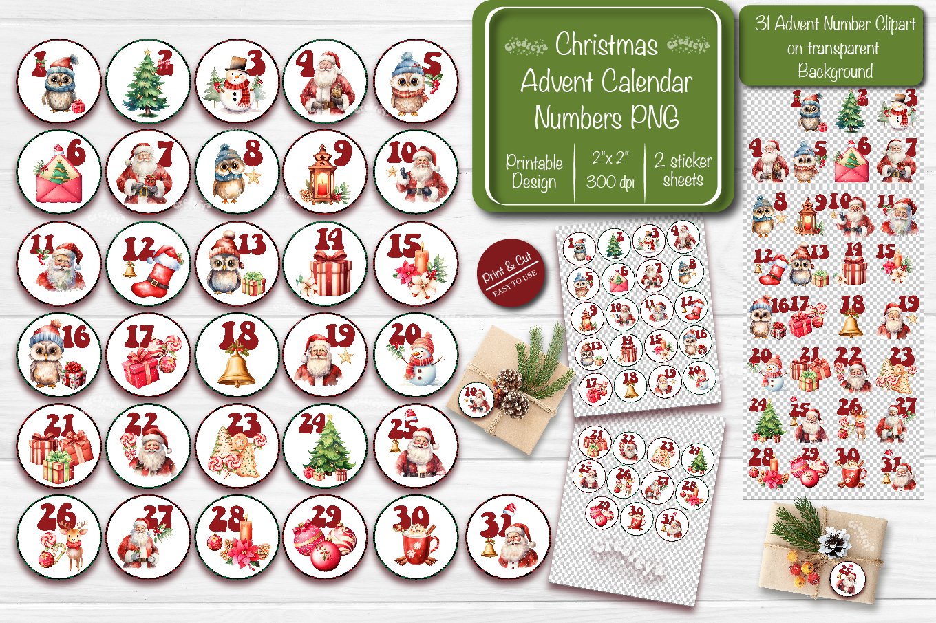 Christmas Advent calendar numbers Round Countdown Numbers