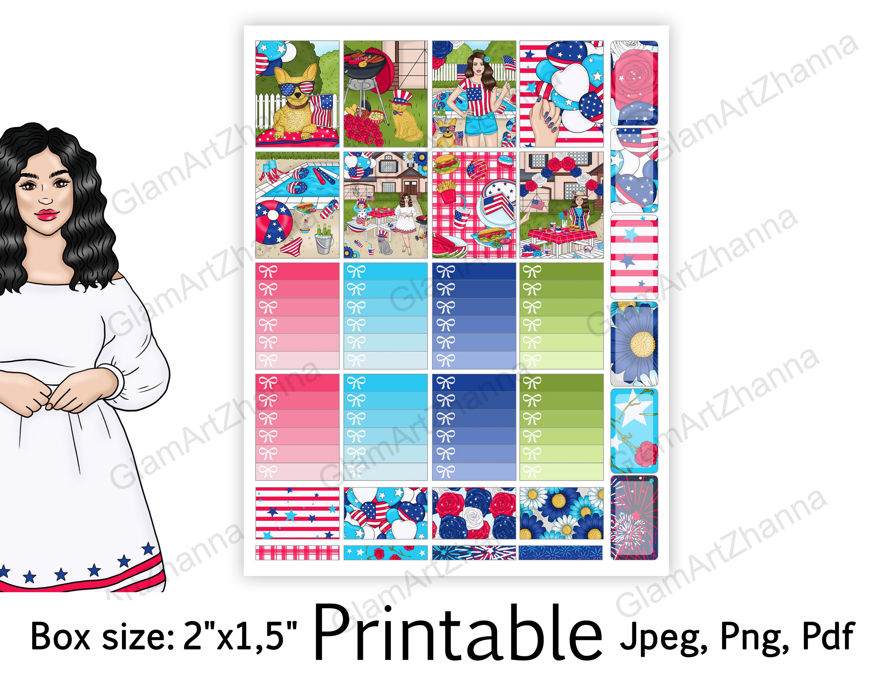 4th of July Independence Day Stickers Box Size 2"x1,5" view 2