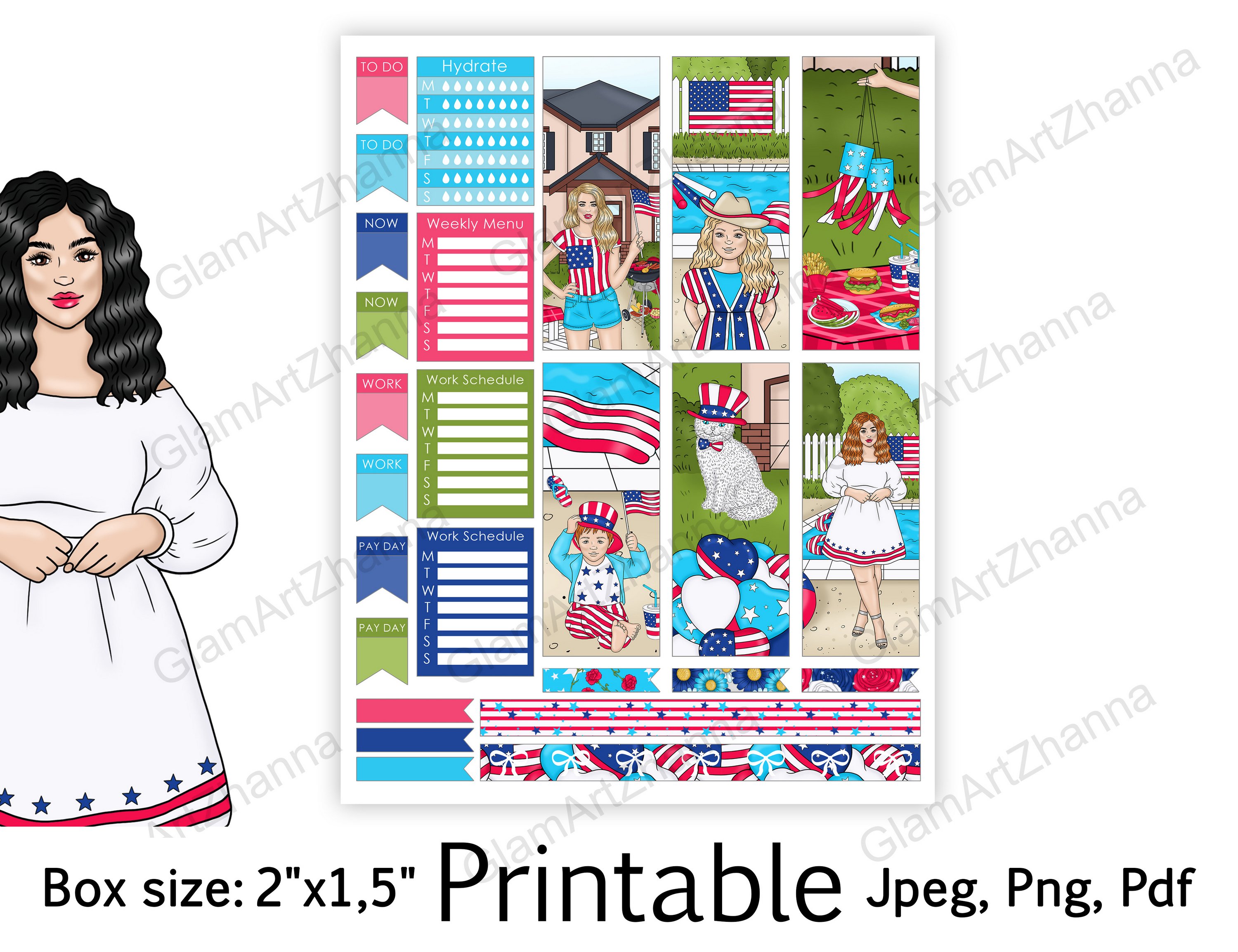 4th of July Independence Day Stickers Box Size 2"x1,5" view 3