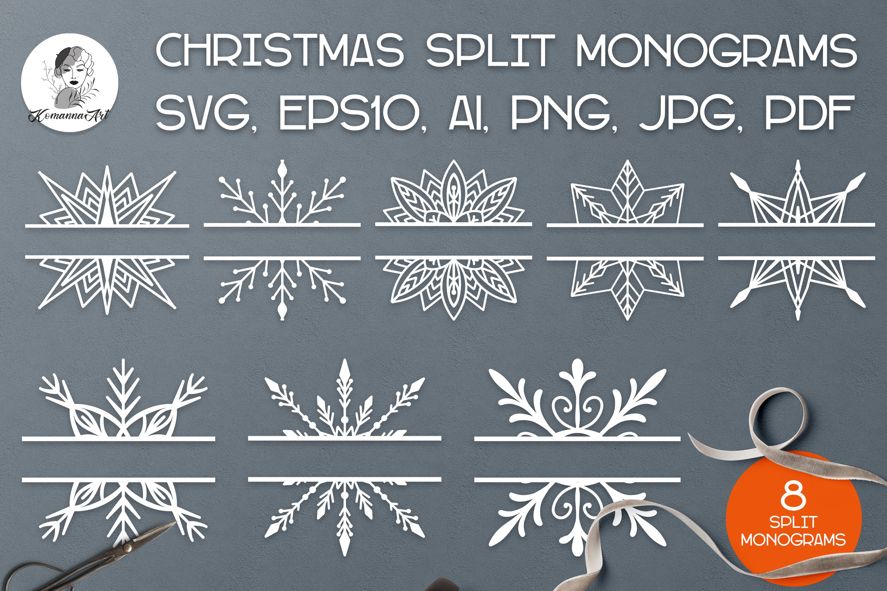 Snowflake Split monograms SVG Bundle - Christmas Bundle