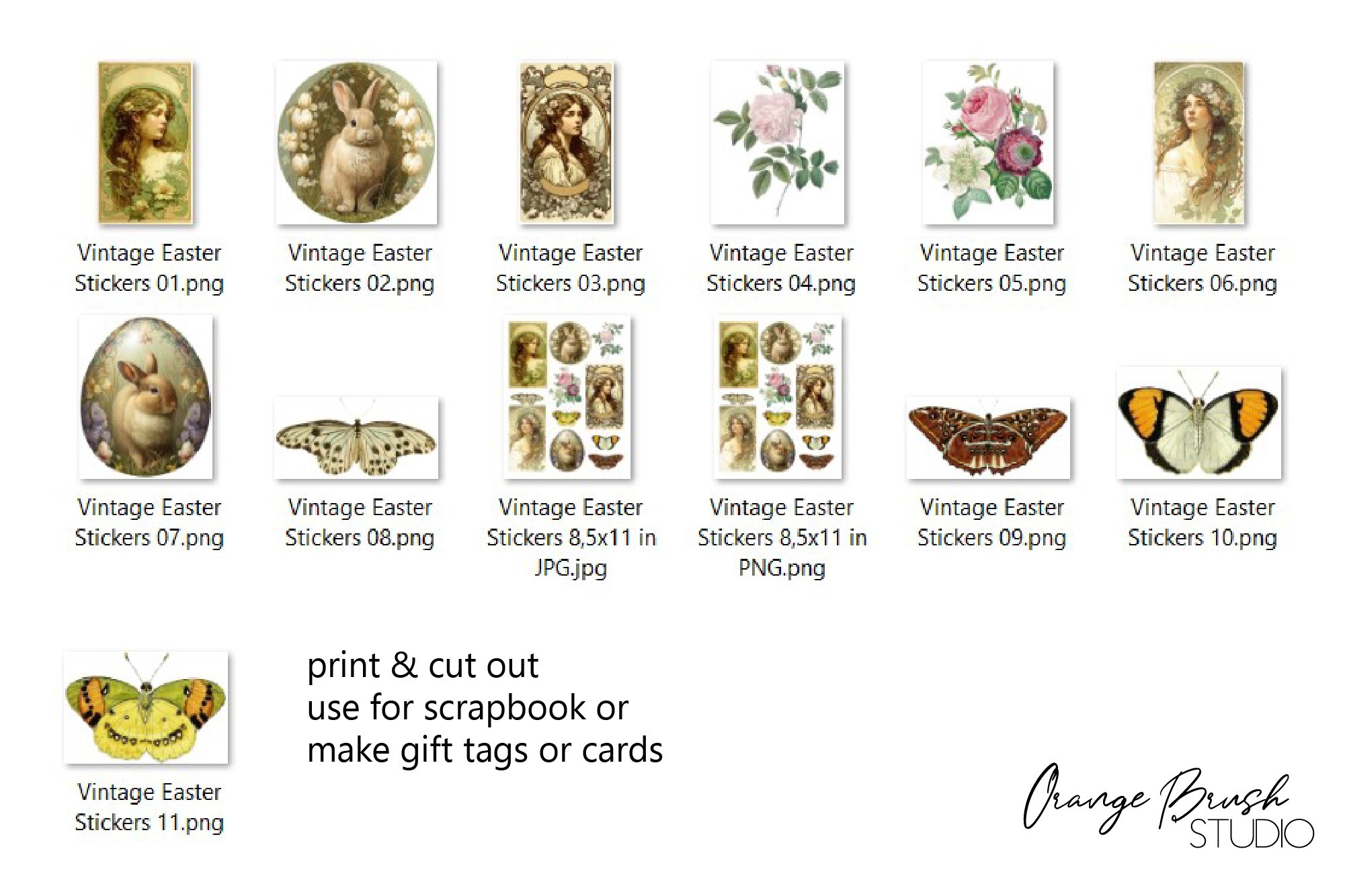 Vintage Easter Stickers Printable Stickers Pack PNG view 2