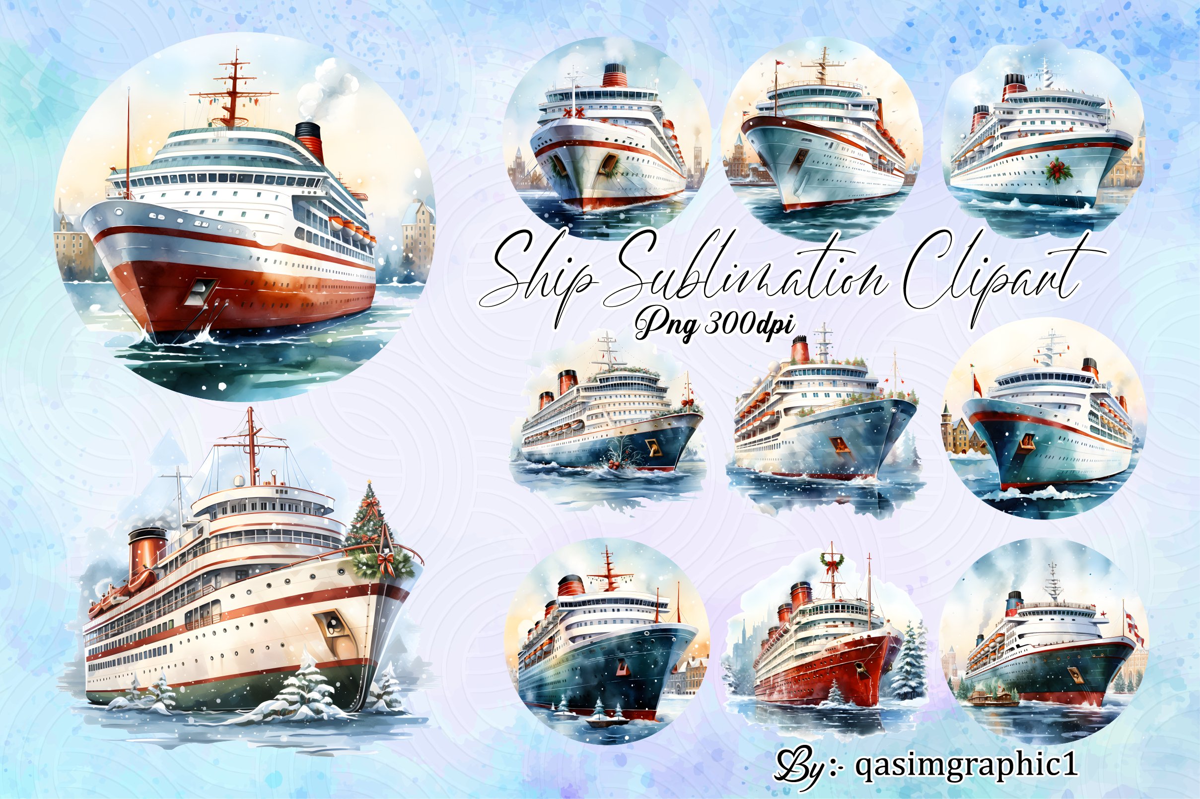 Christmas Cruise Ship Clipart Bundle