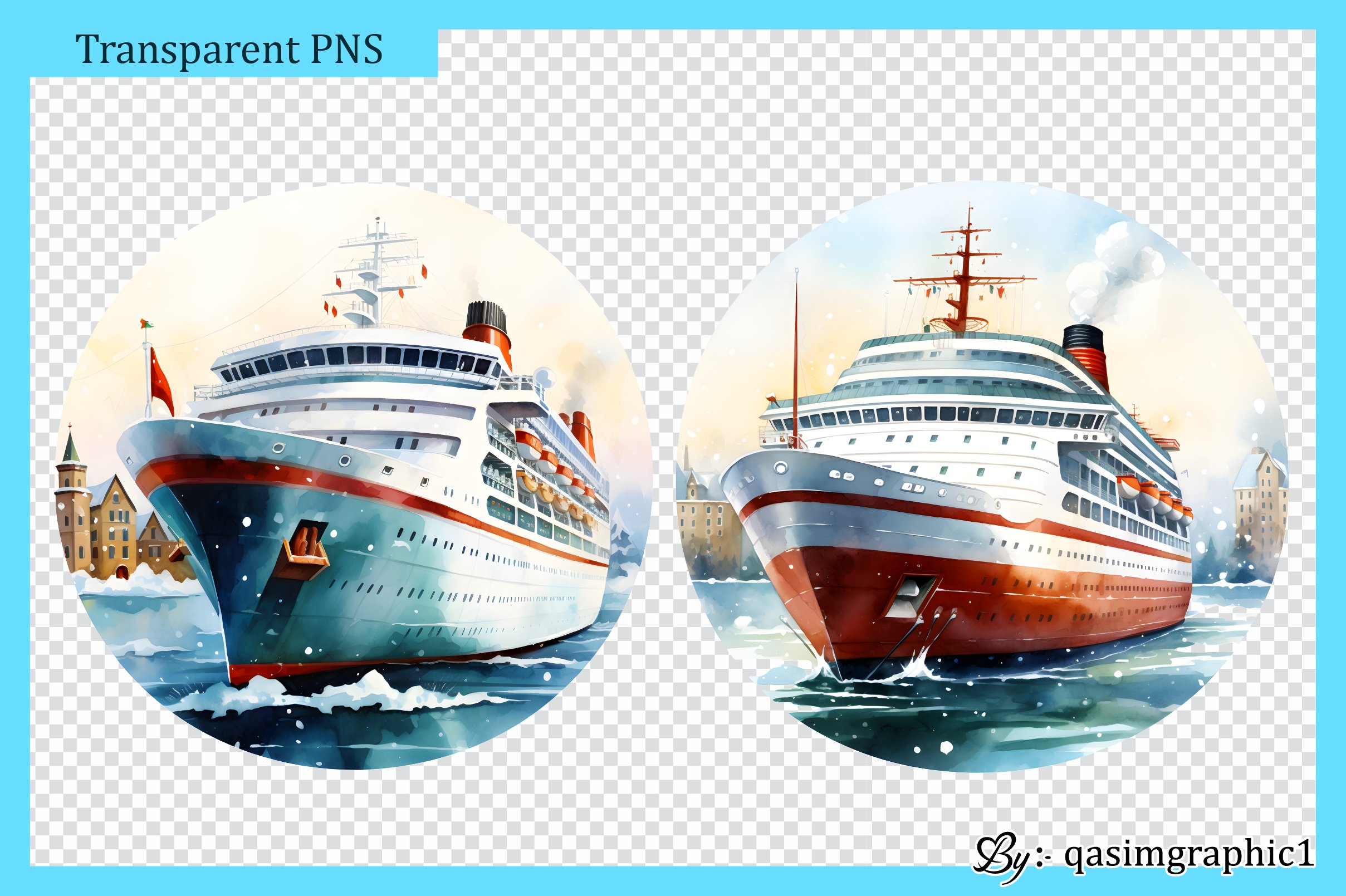 Christmas Cruise Ship Clipart Bundle view 3