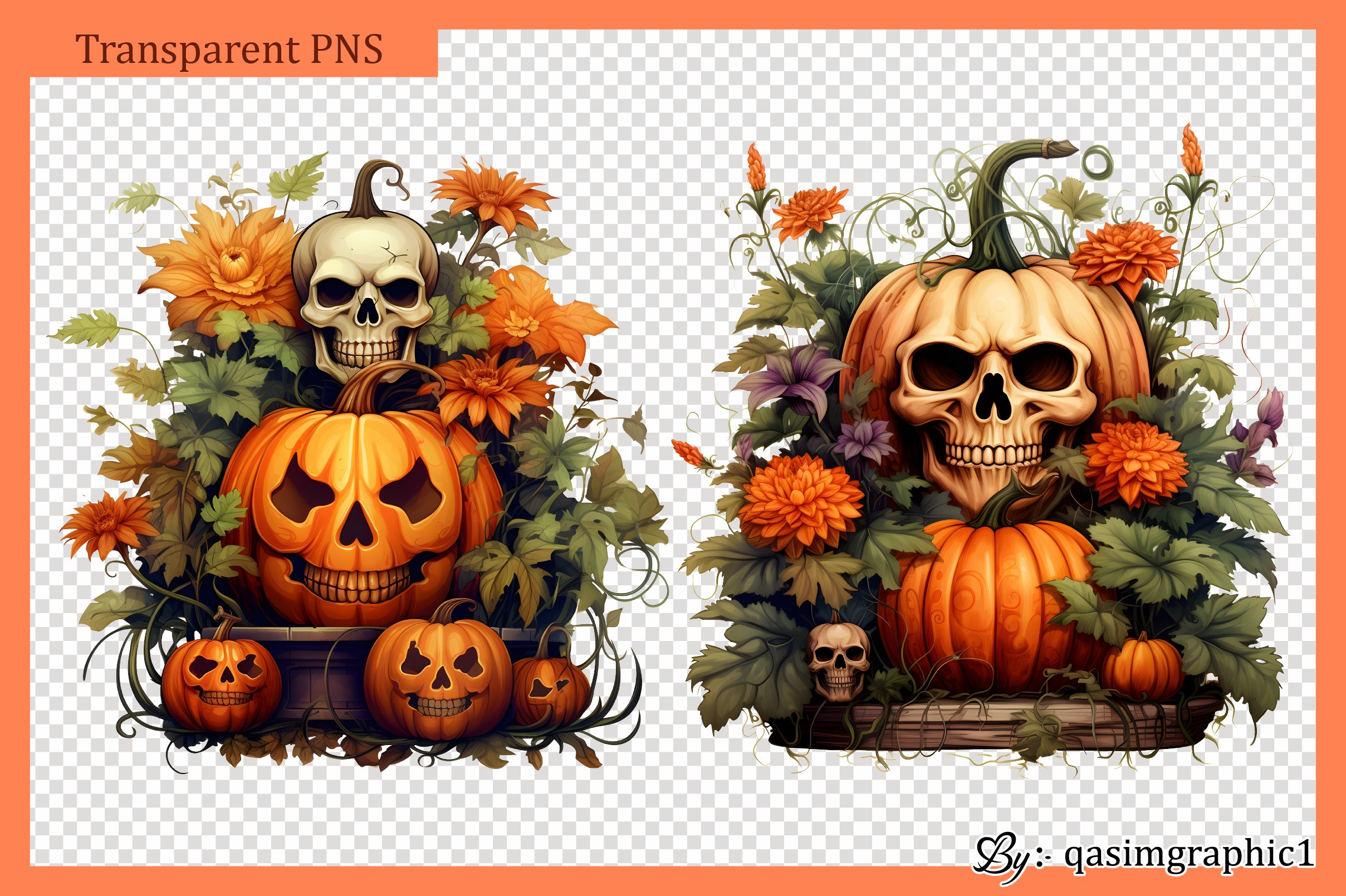 Floral Halloween Skull Clipart Bundle view 3
