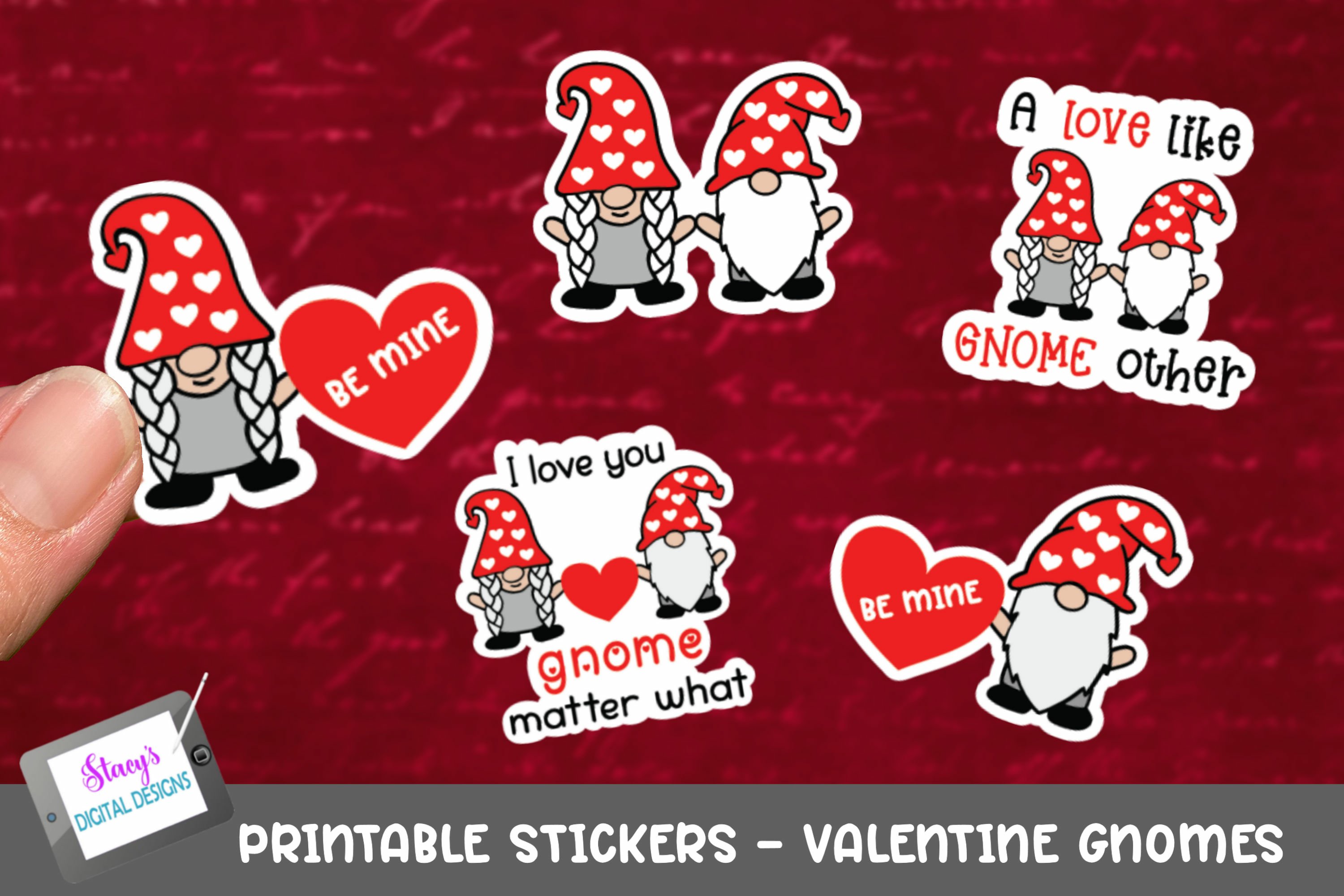 Valentines Day Stickers | 5 Valentine Gnome Stickers