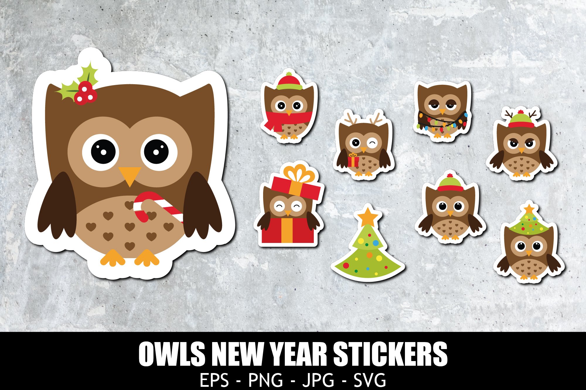 New year owls stickers, printable stickers, cricut craft
