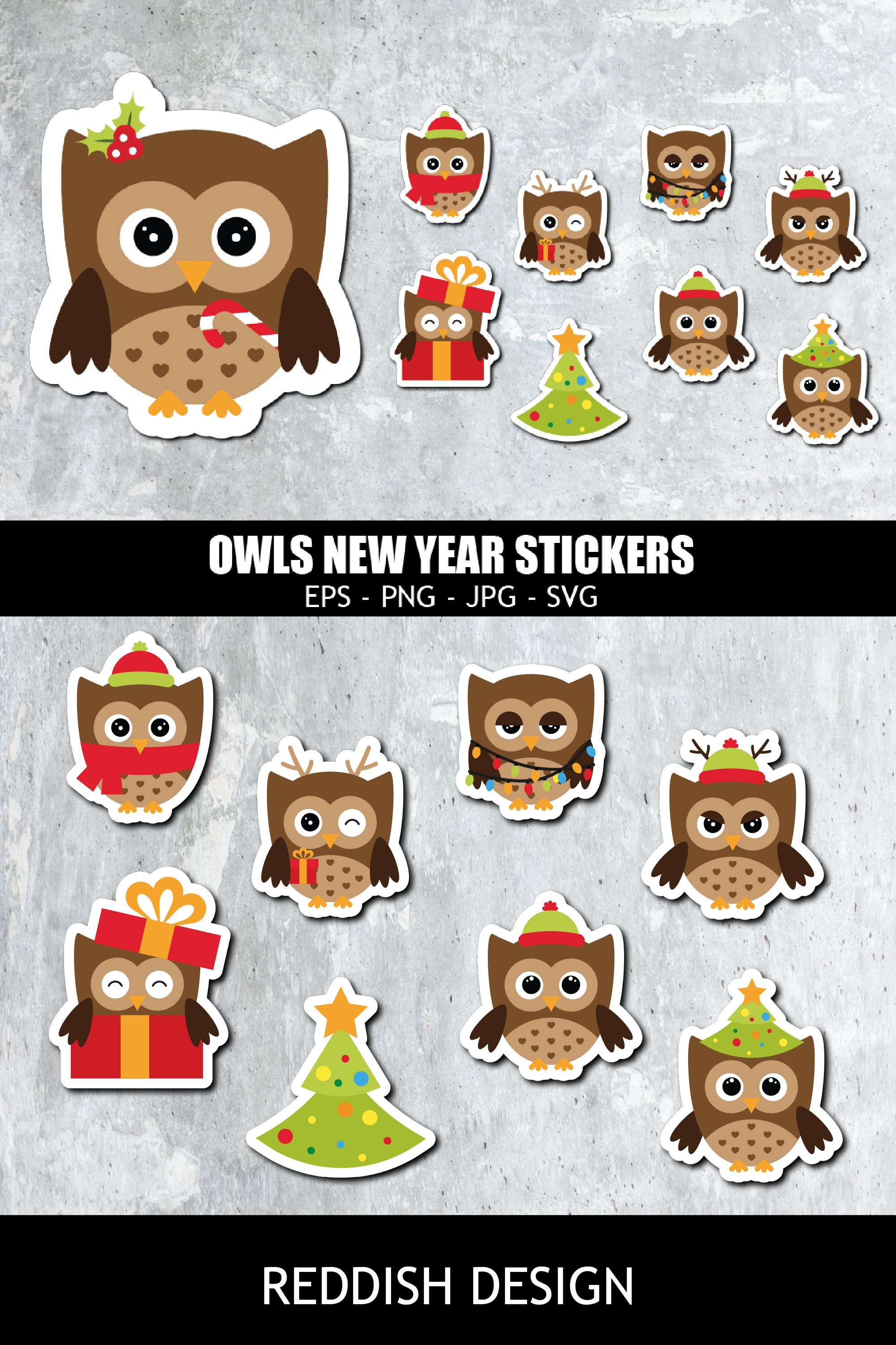 New year owls stickers, printable stickers, cricut craft view 2
