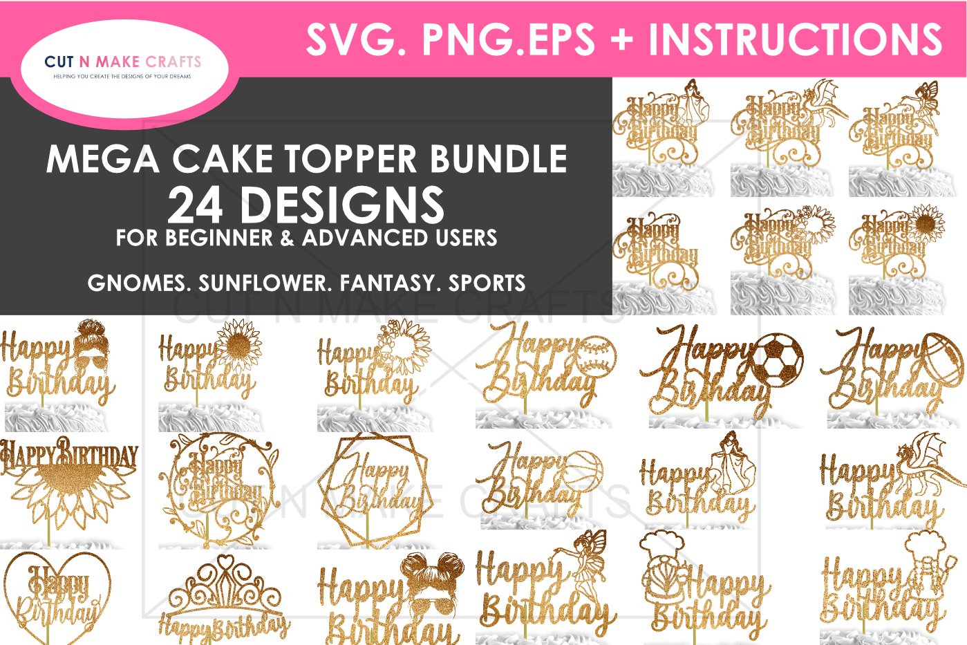 24 Birthday Cake Topper SVG Bundle | cake topper template