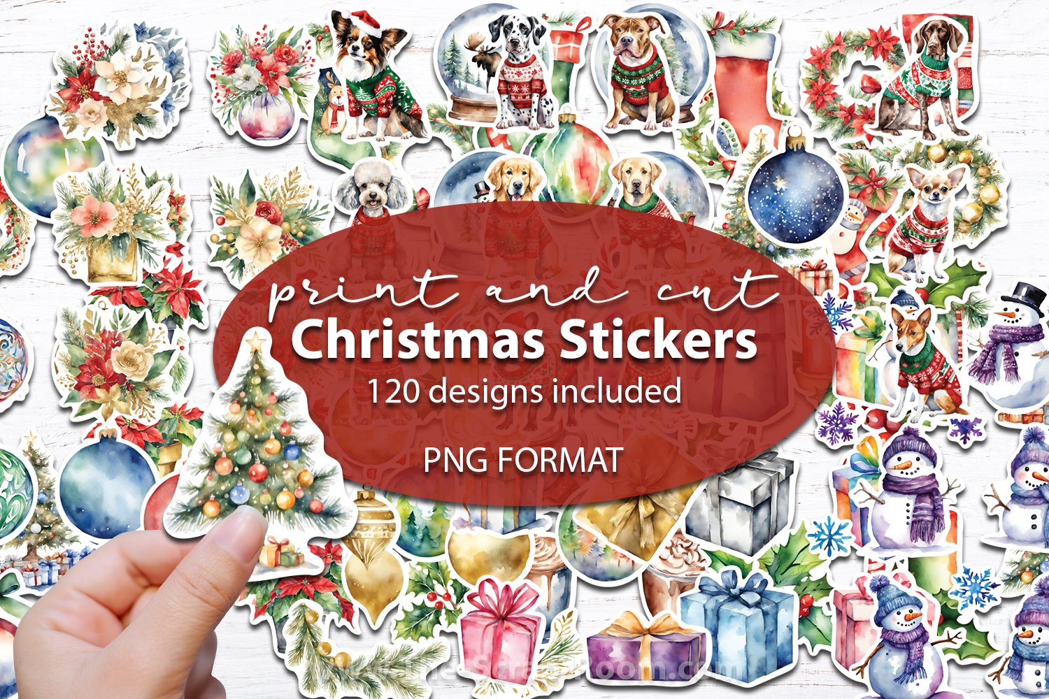 Christmas Stickers, printable stickers, png, print and cut