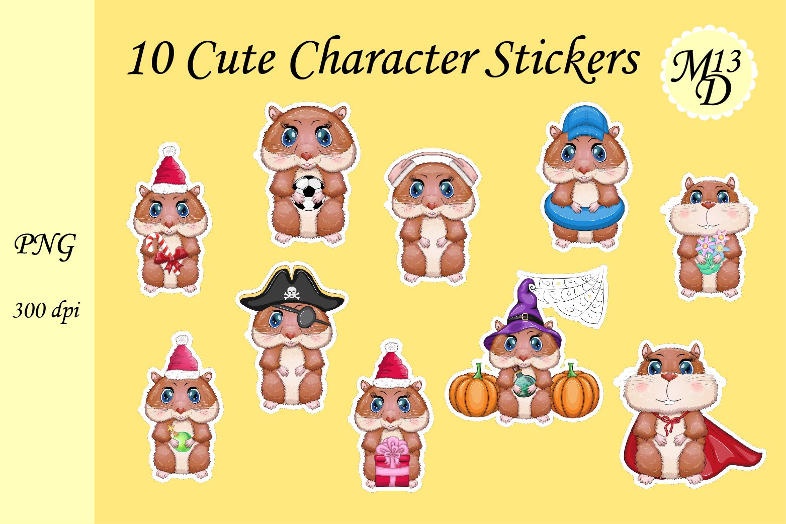 Cute hamster 10 stickers png design