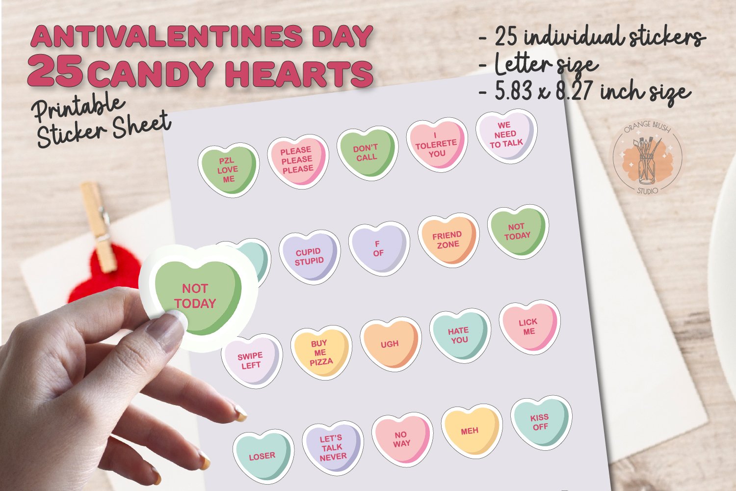 Funny Valentines Day Candy Heart Stickers. Printable PNG