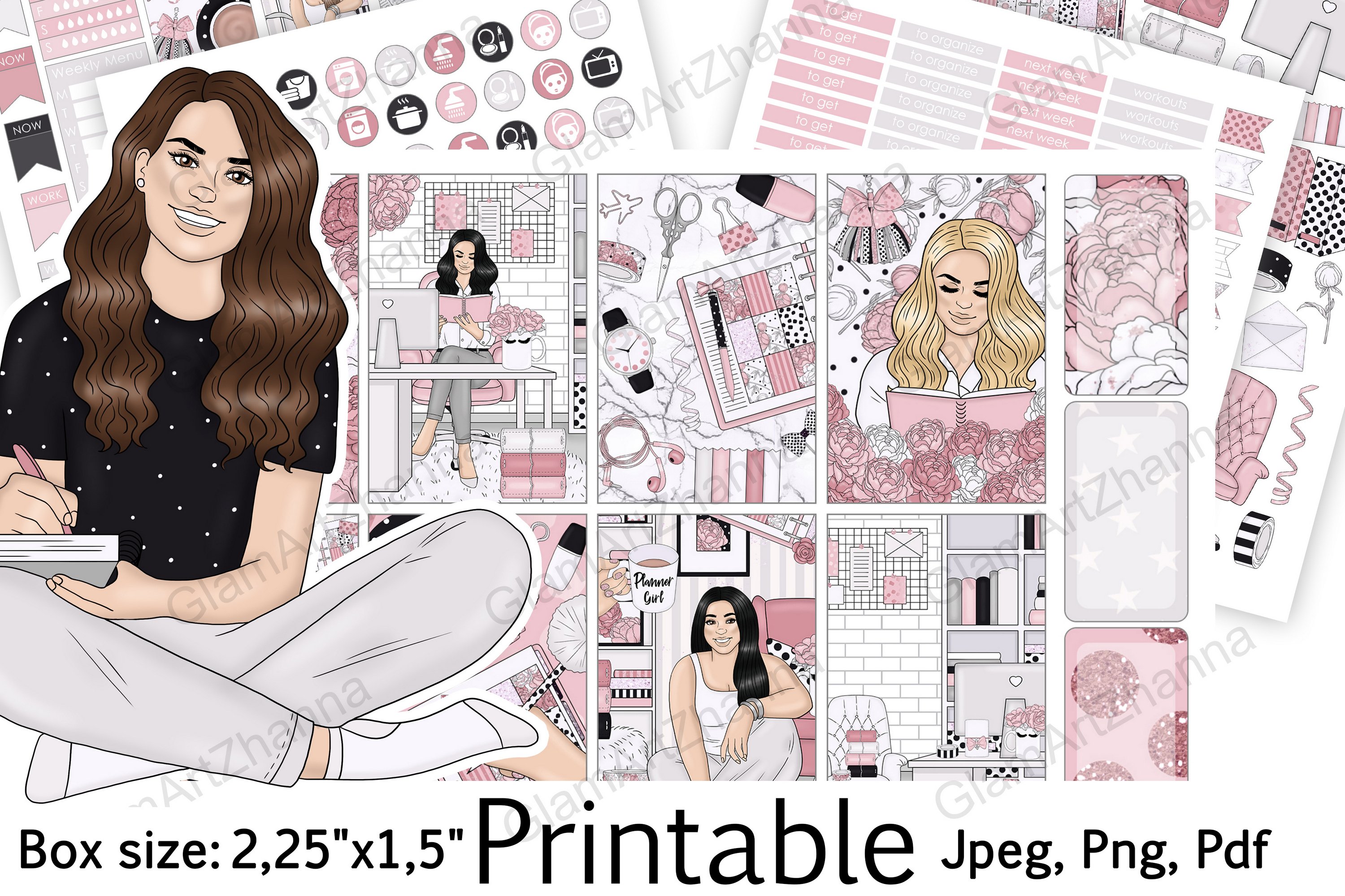 Planner Girl Printable Stickers Box Size 2,25"x1,5"
