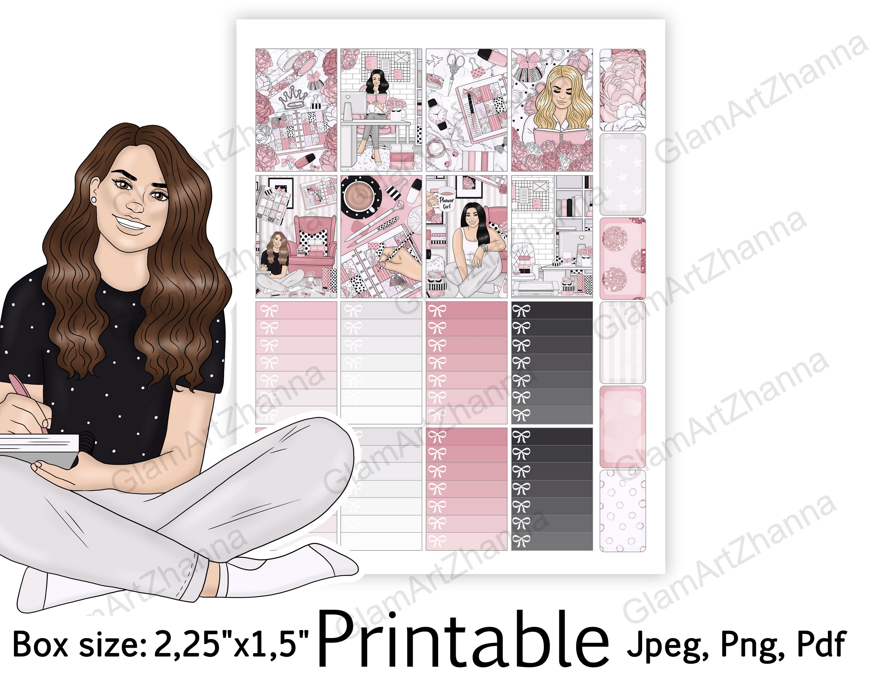 Planner Girl Printable Stickers Box Size 2,25"x1,5" view 2